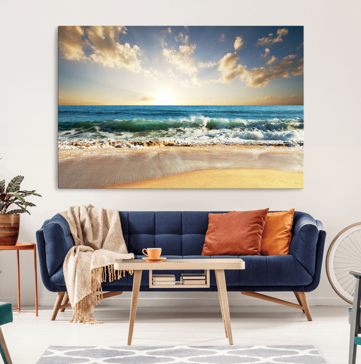 83376-MGV-CV-36X24-Golden Sunset Beach Triptych Canvas Wall Art for Living Room – 3-Panel Ocean View, Framed & Ready to