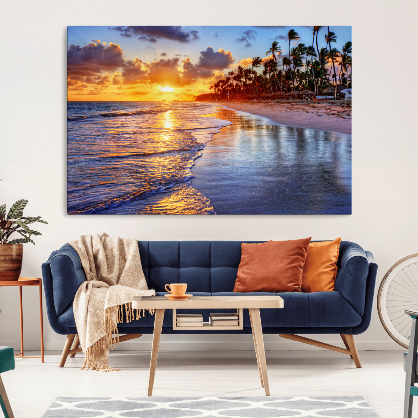 32177-MGV-CV-36X24-Serene Beach Sunset Wall Art Canvas- Coastal Seascape Print for Living Room or Bedroom, Ocean Waves