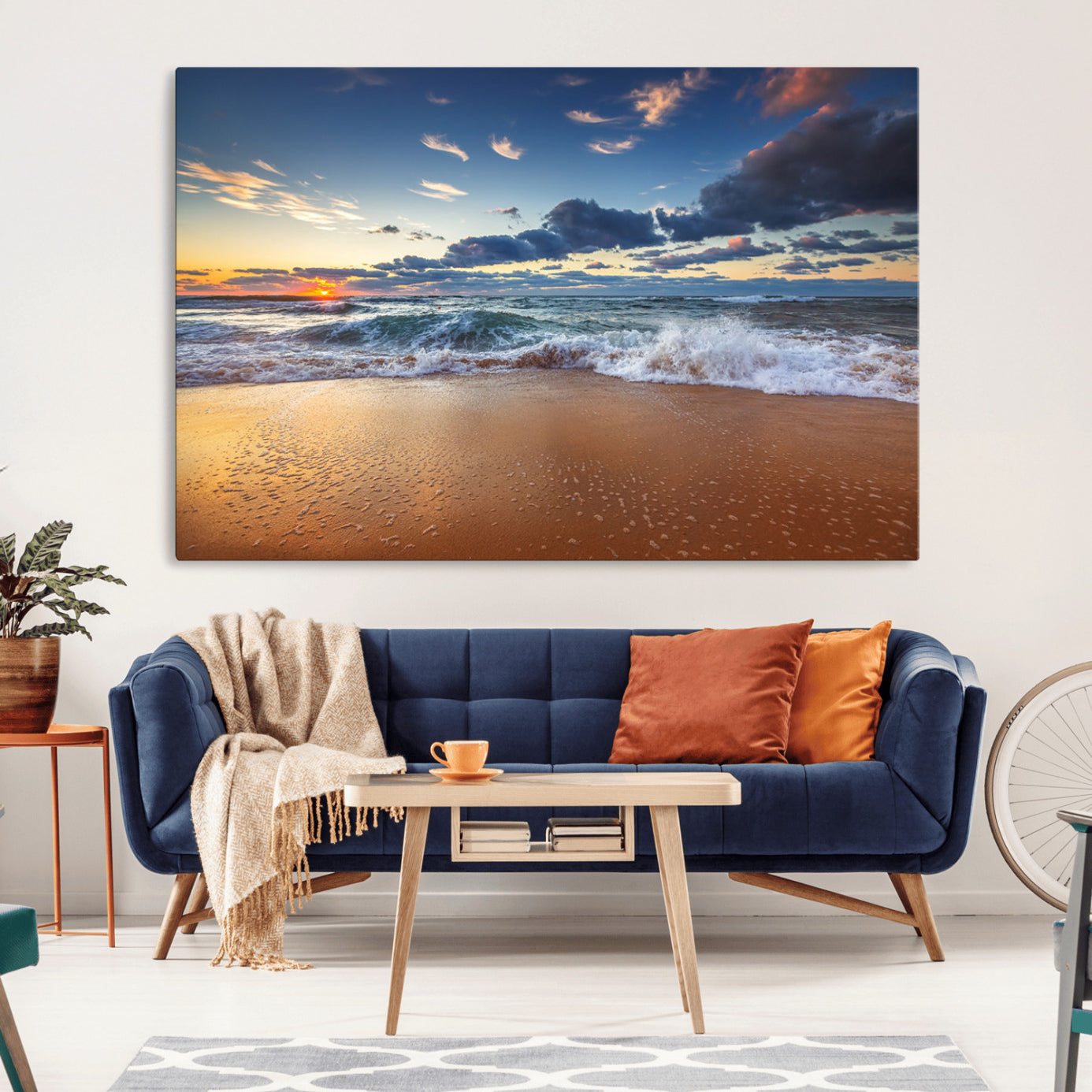 85899-MGV-CV-36X24-Beach Canvas Wall Art - Coastal Seascape Print for Living Room or Bedroom, Ocean Waves on Sand,