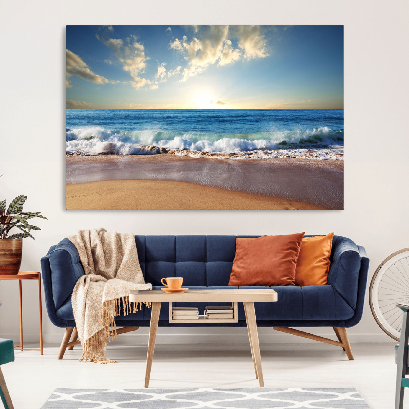 36512-MGV-CV-36X24-Serene Ocean Sunset Canvas Wall Art - Beach Waves at Sunset, Ready to Hang