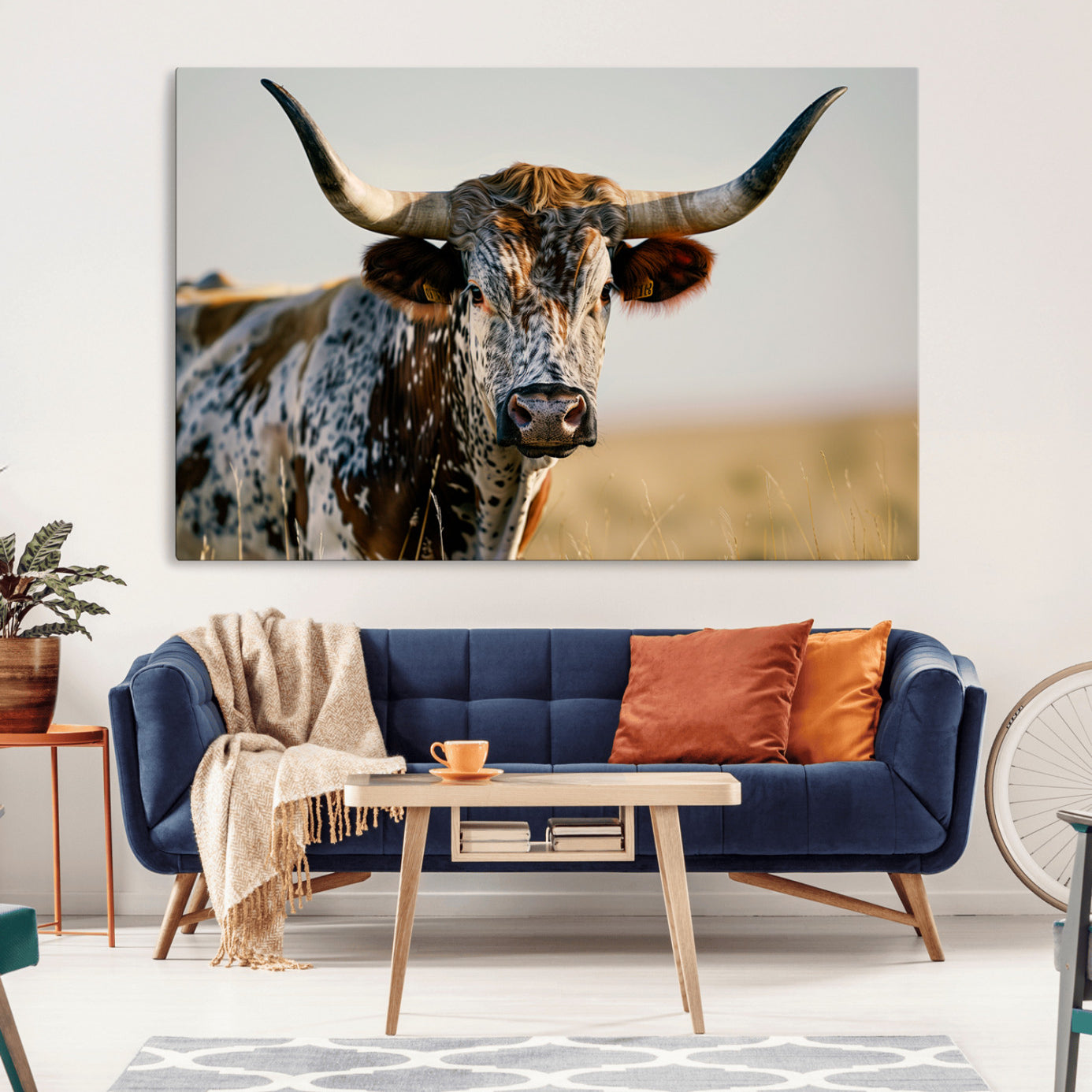 -Texas Bull Longhorn Wall Art Canvas Print for Farm House Wall Decor, Farmhouse Wall Art Print