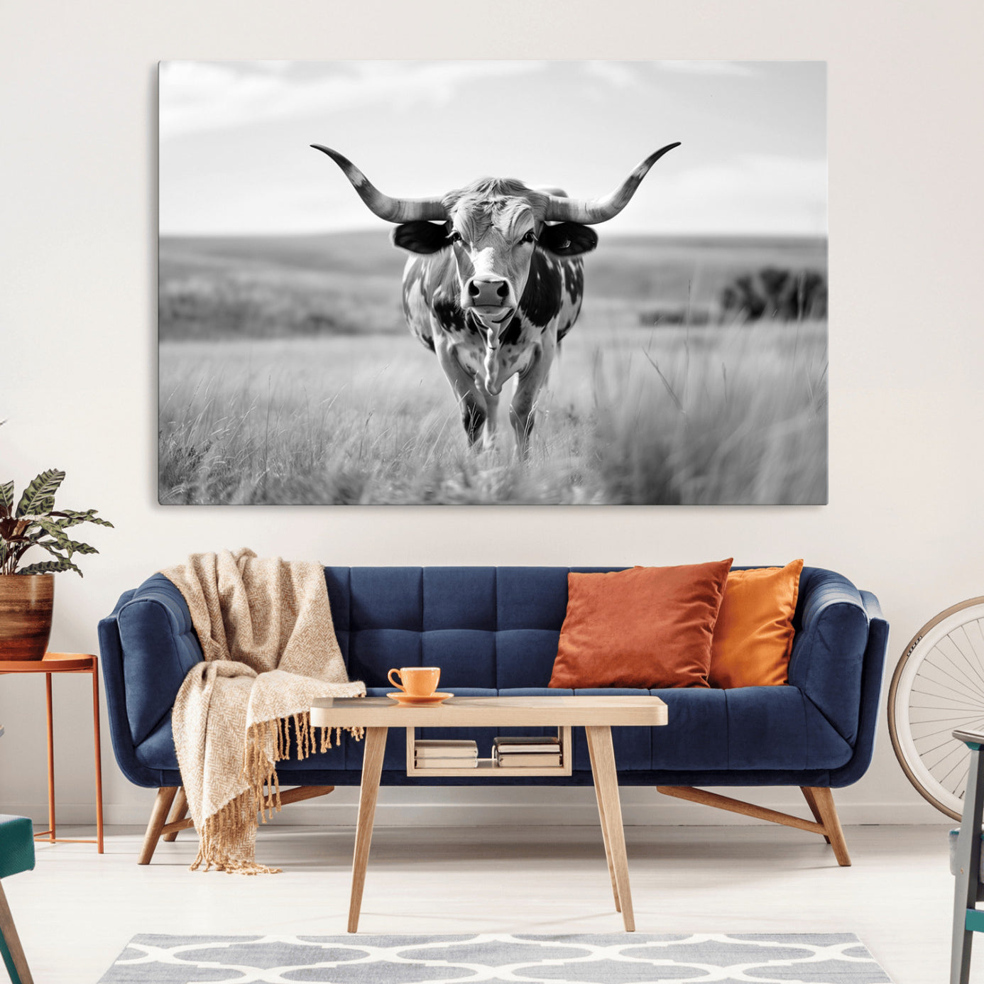 -Texas Cow Longhorn Wall Art Canvas Print for Farm House Wall Decor, Farmhouse Wall Art Print