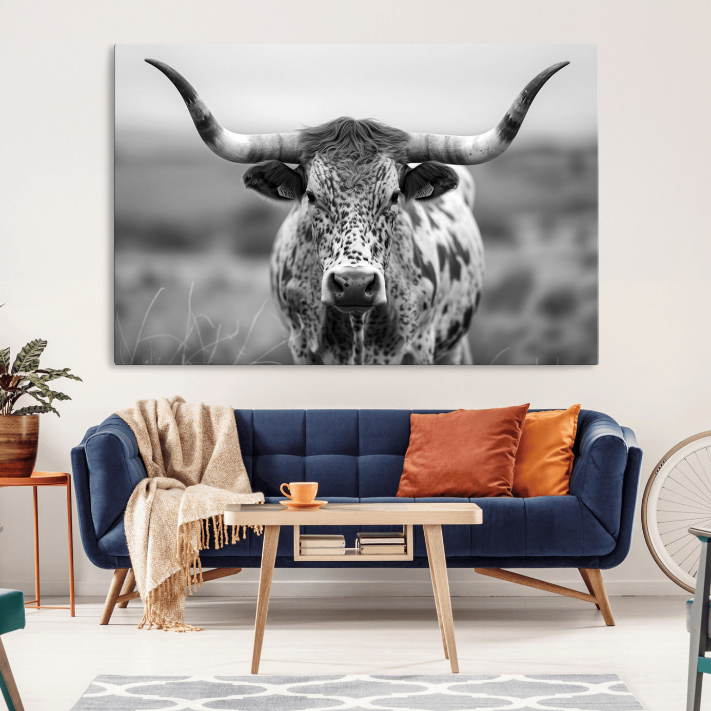 -Texas Cow Longhorn Wall Art Canvas Print for Farm House Wall Decor, Farmhouse Wall Art Print