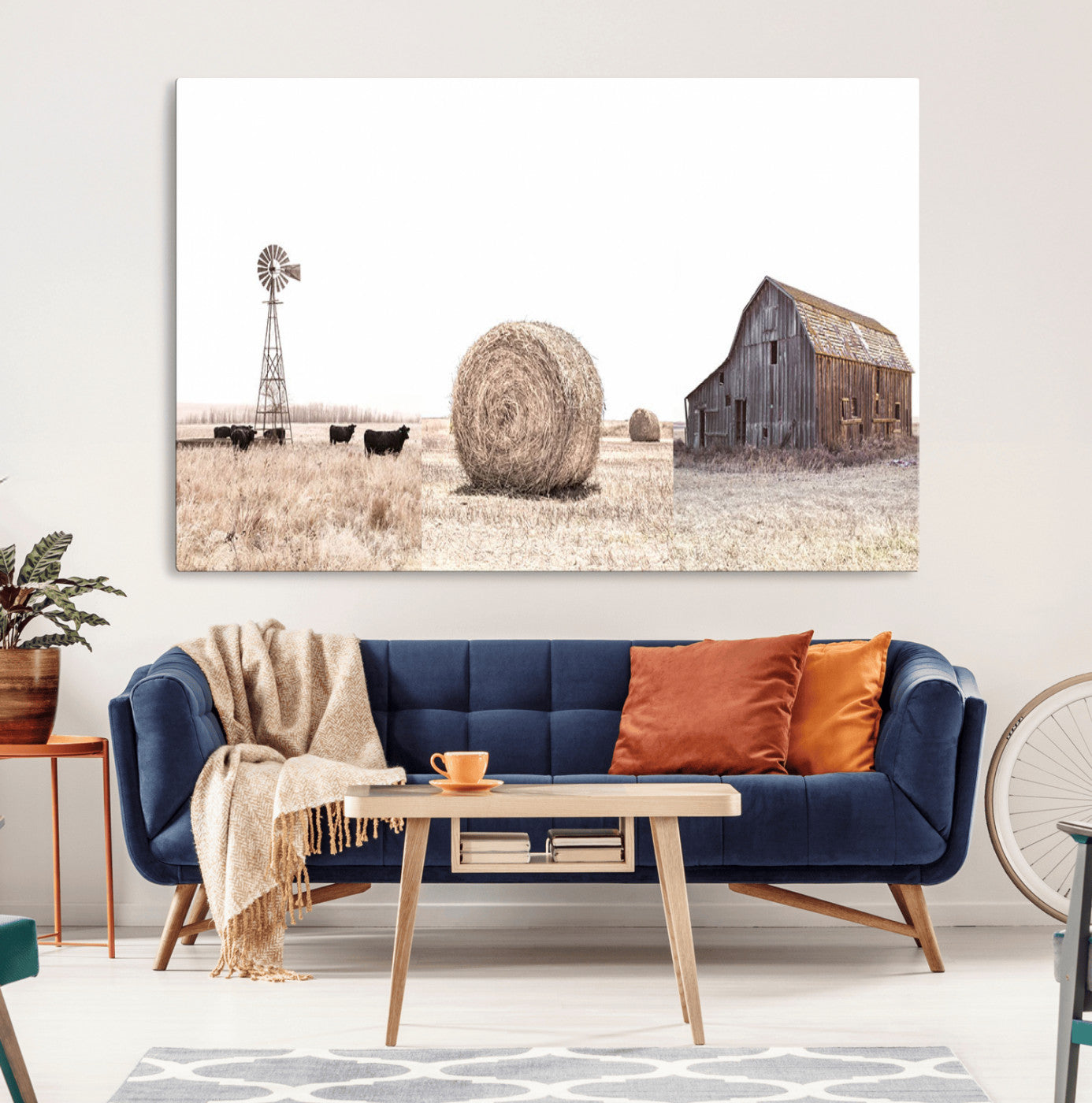 30918-MGV-CV-36X24-Rustic Farmhouse Wall Art Set of 3 – Country Barn and Wheat Field | Farm Prints for Country Home and