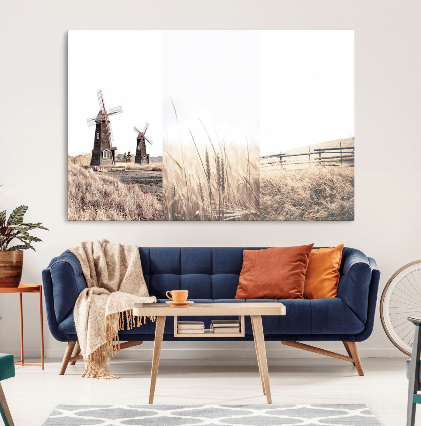 56649-MGV-CV-36X24-Farm Prints Set, Set of 3 Farmhouse Wall Art, Country House Decor, Barn Print, Wheat Print,