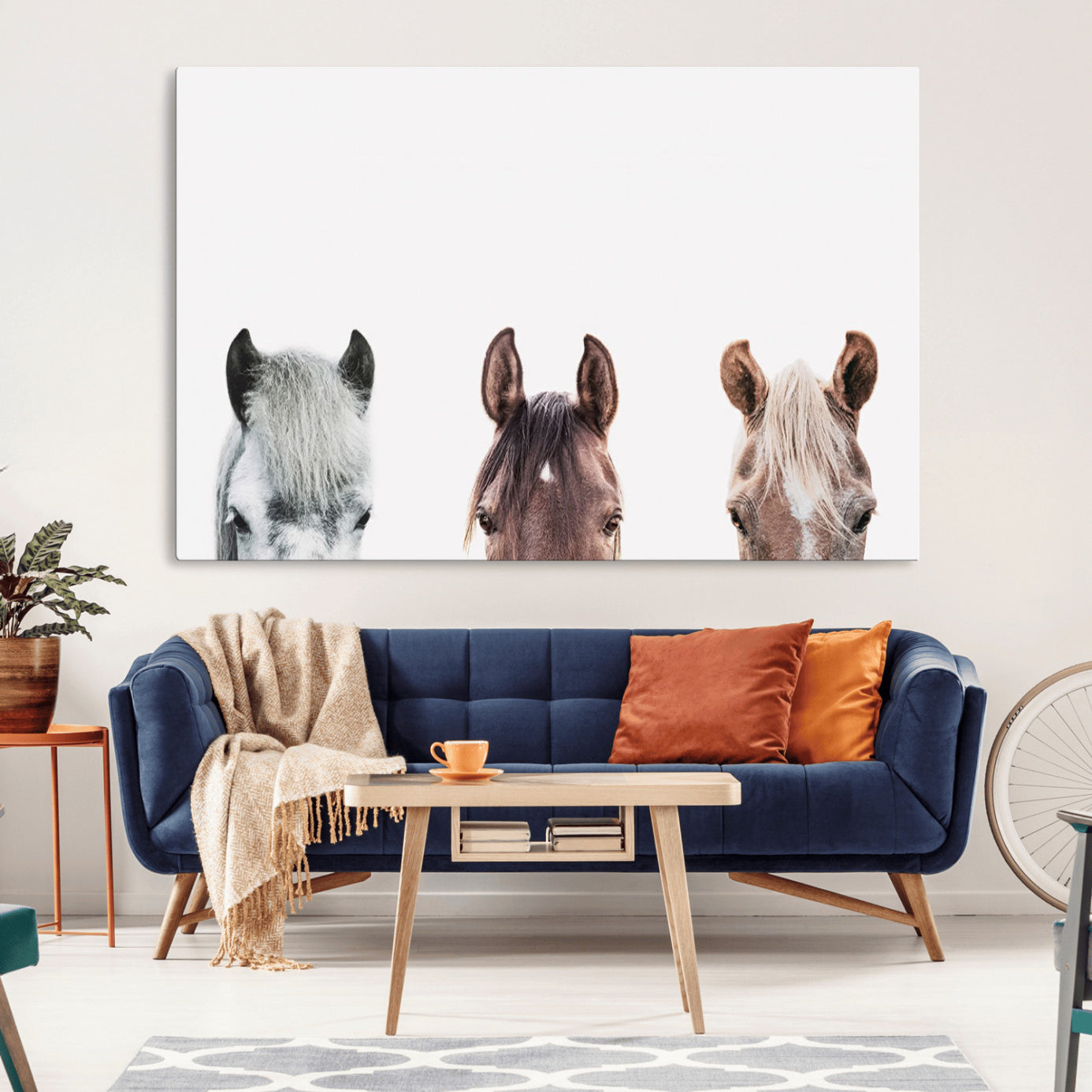 -Horse Wall Art - Minimalist Horse Triptych Wall Art – Modern 3-Panel Giclée Canvas Featuring Horse