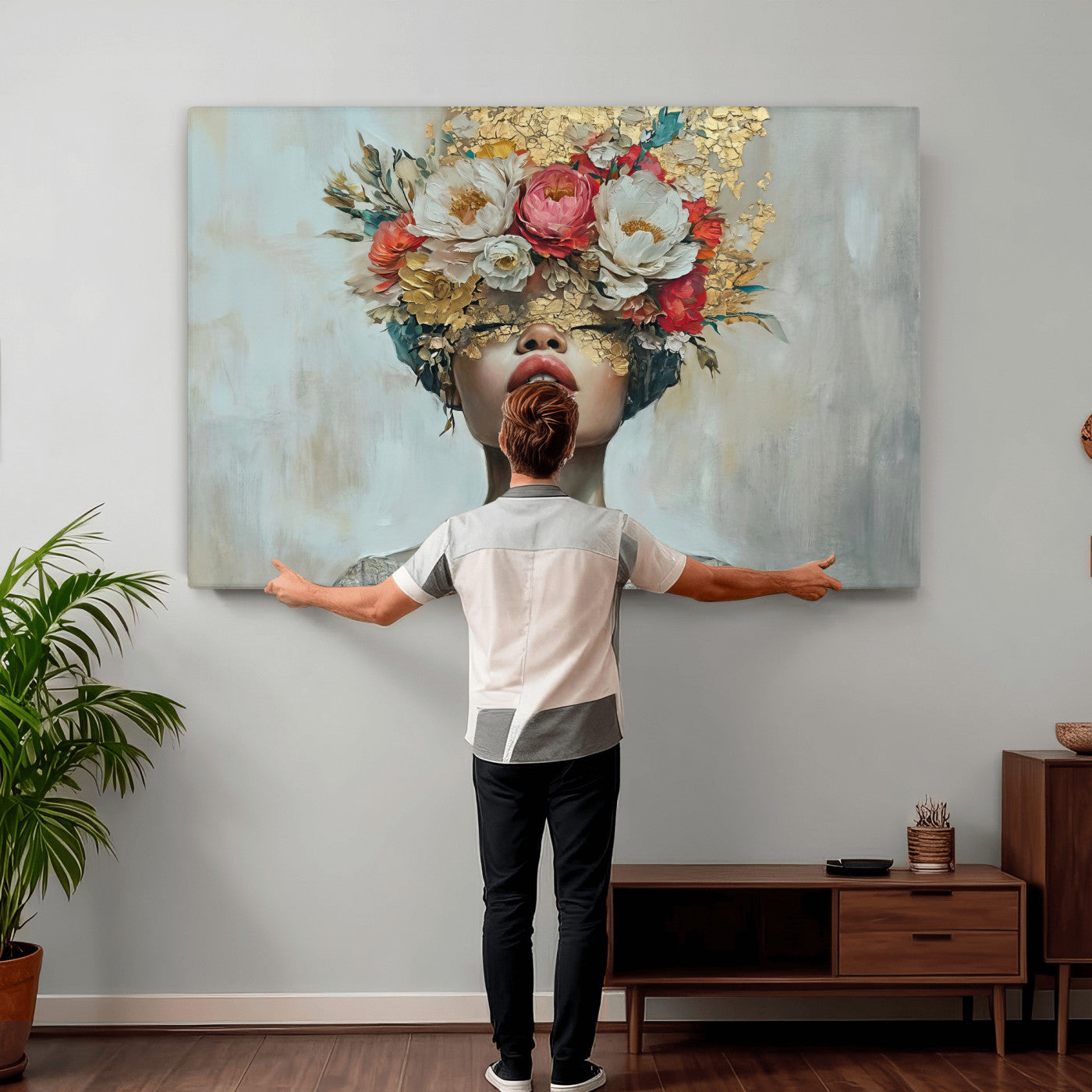 26919-MGV-CV-36X24 - Golden Petal Wall Art Canvas Print - Silhouette Woman Wall Art Canvas Print, Floral Woman Portrait