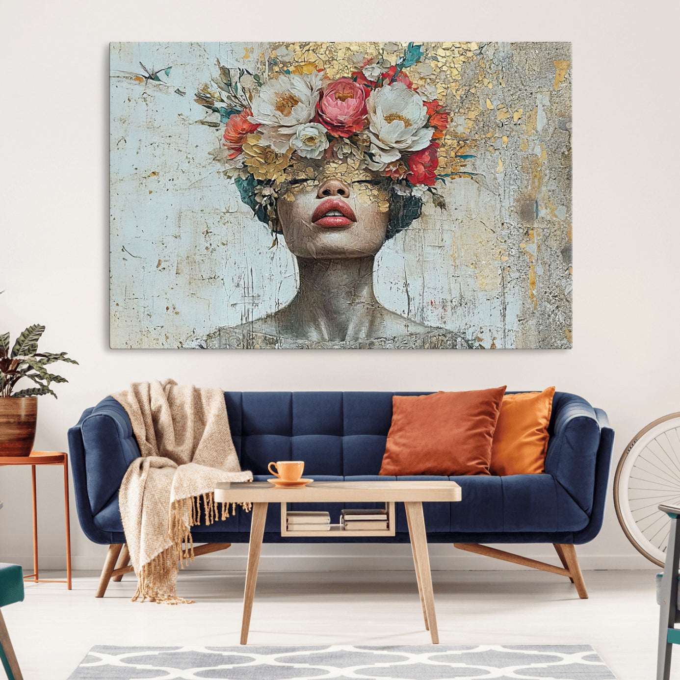 26919-MGV-CV-36X24-Golden Petal Wall Art Canvas Print - Silhouette Woman Wall Art Canvas Print, Floral Woman Portrait