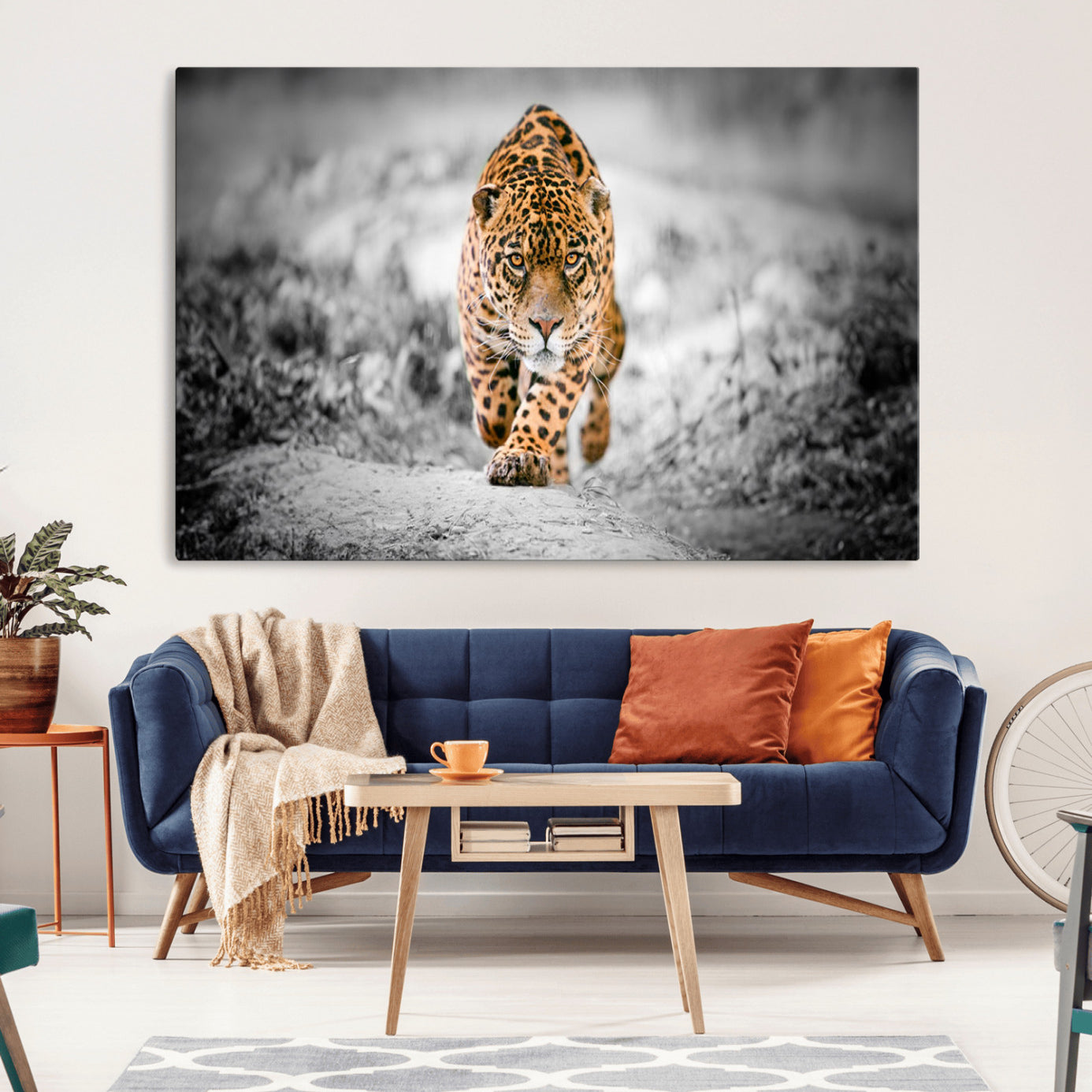 -Jaguar Wall Art Canvas Print - Majestic Big Cat in Focused Pursuit - Ready to Hang