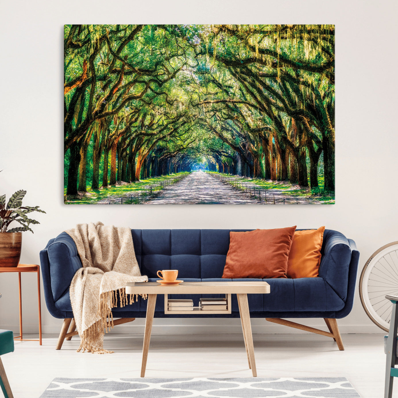 -Serene Tree Tunnel Wall Art Canvas Print – Pathway Under Canopy of Lush Green Trees, Nature-Inspired