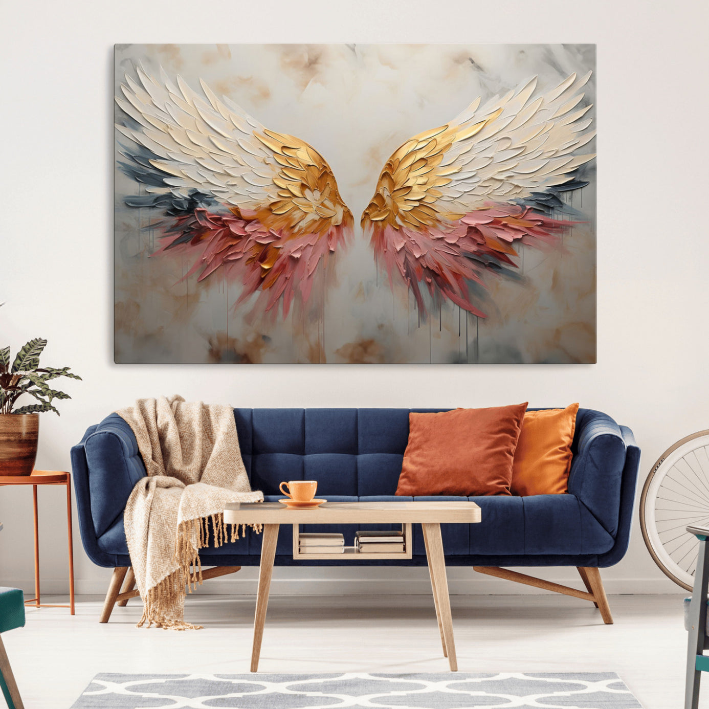 10697-MGV-CV-36X24-Golden Angel Wings Wall Art Canvas Print – Stunning Abstract Winged Art for Elegant Home Decor –