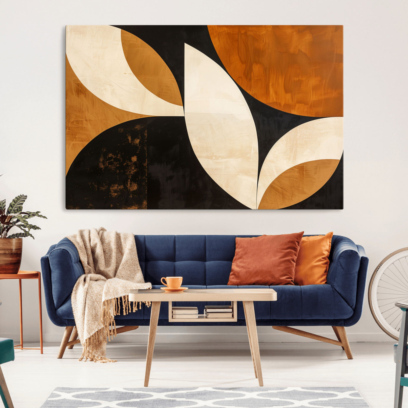 21251-MGV-CV-36X24-Geometric Abstract Wall Art Canvas Print, Mid Century Modern Wall Art Print