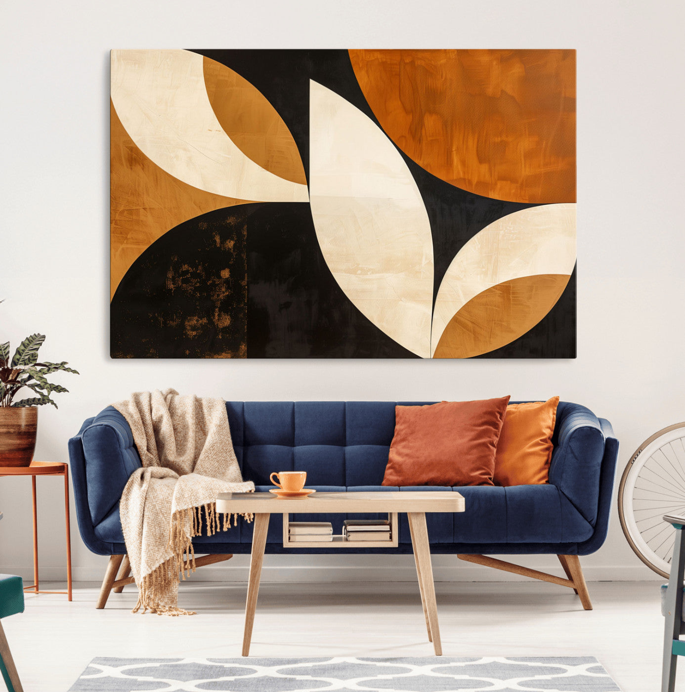 21251-MGV-CV-36X24-Geometric Abstract Wall Art Canvas Print, Mid Century Modern Wall Art Print