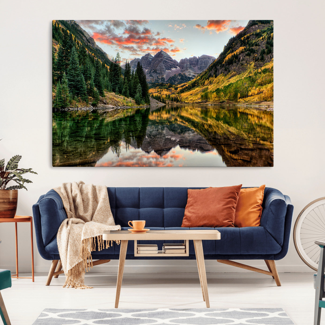 14376-MGV-CV-36X24-Maroon Bells Wall Art - Scenic Canvas Print of Maroon Bells in Autumn for Elegant Home or Office