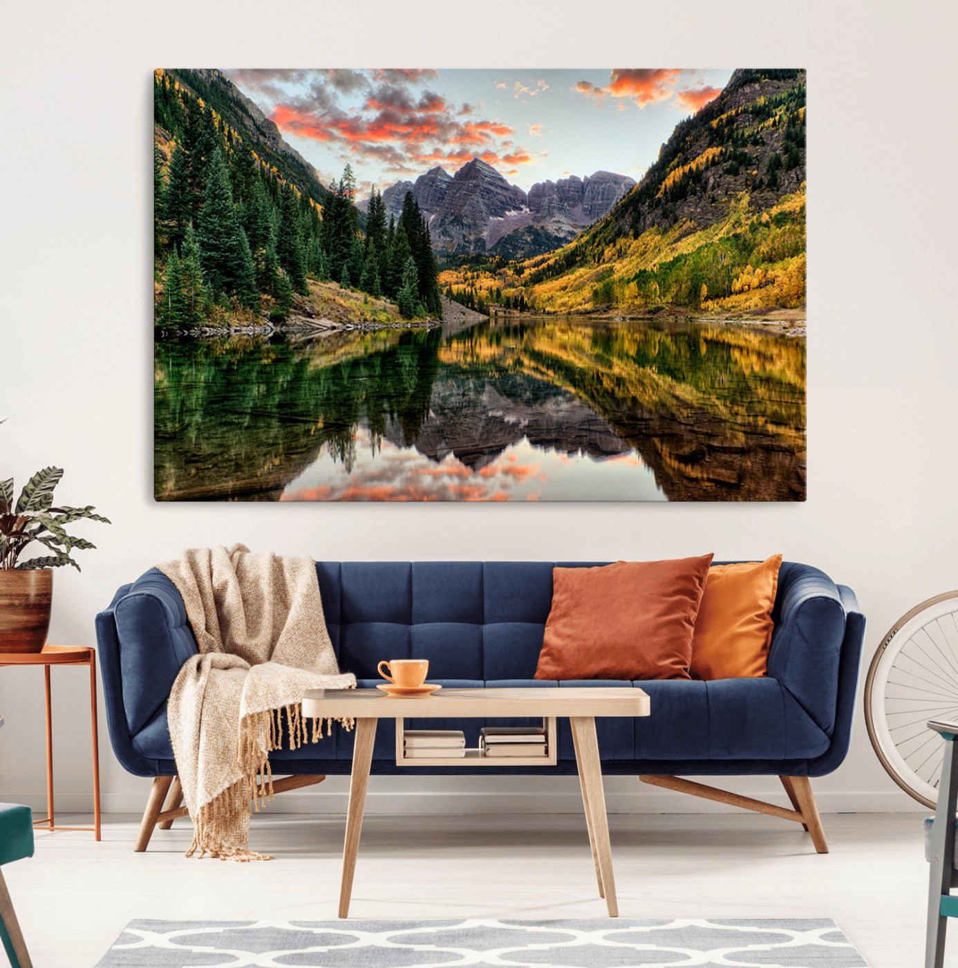 14376-MGV-CV-36X24-Maroon Bells Wall Art - Scenic Canvas Print of Maroon Bells in Autumn for Elegant Home or Office