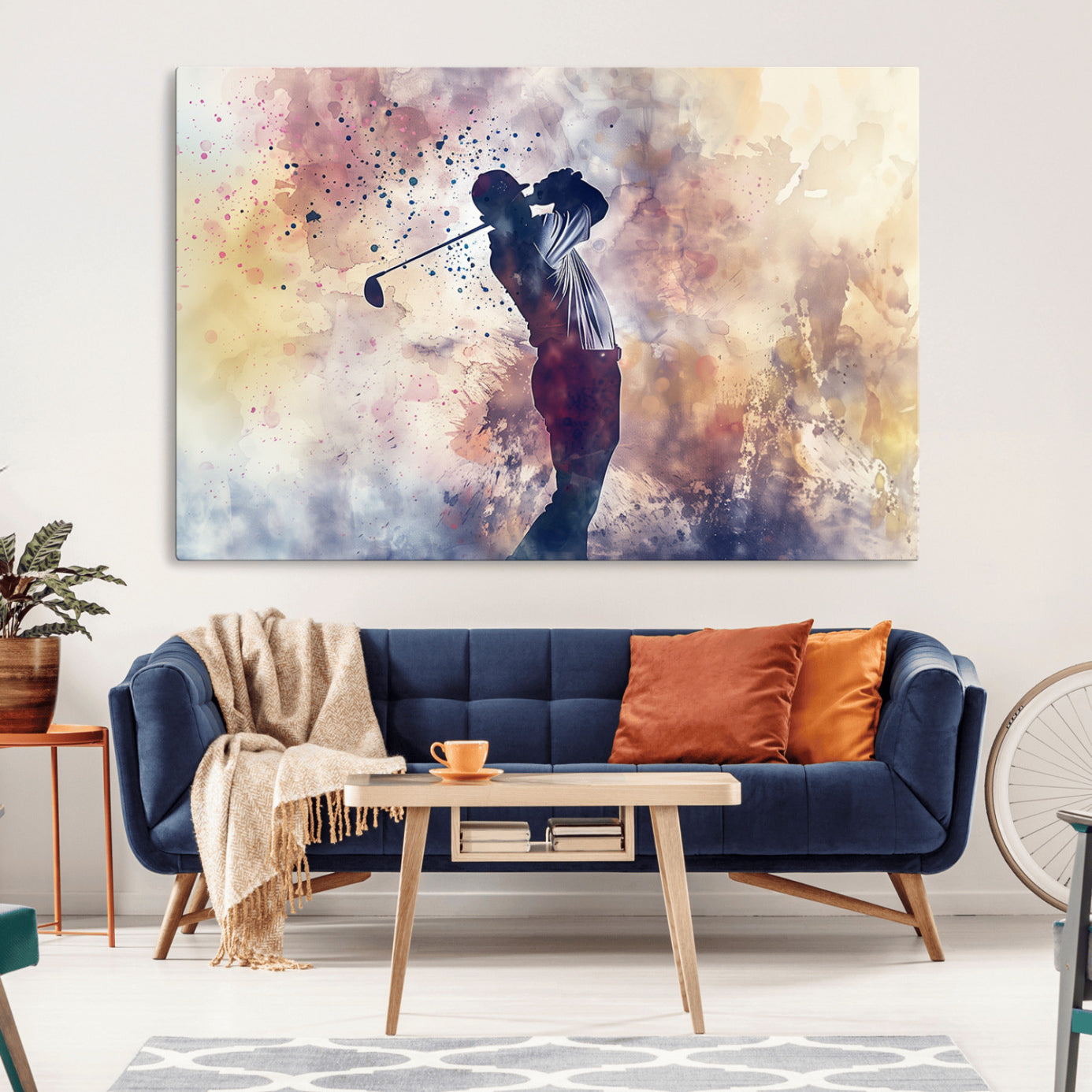 -Abstract Watercolor Golf Player Wall Art Canvas Print