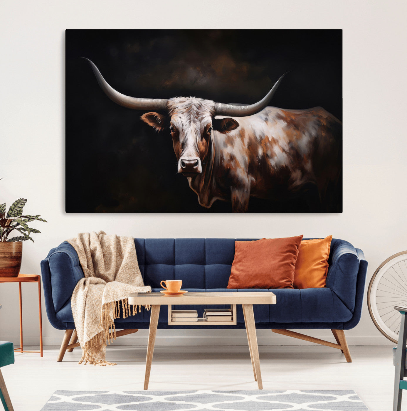 82543-MGV-CV-36X24-Texas Longhorn Wall Art Canvas Print | Western Ranch Decor | Bold Rustic Cattle Artwork | Ready to