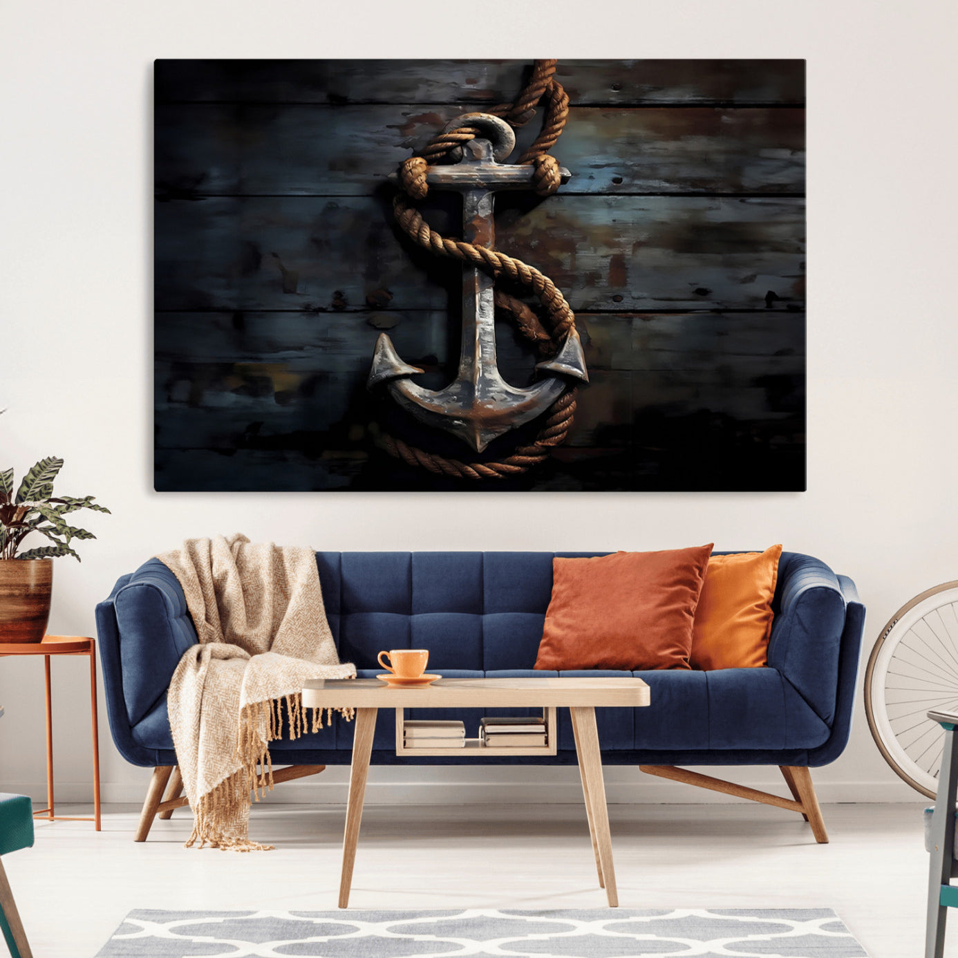 -3 Panel Grunge Abstract Anchor Wall Art Canvas Print Set