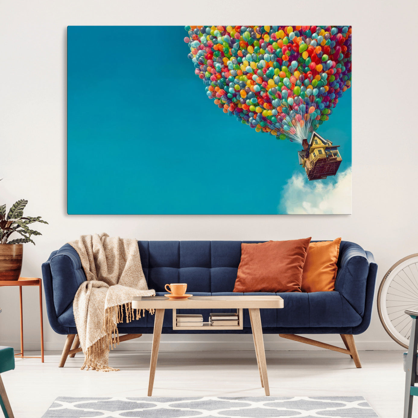 -Carl Fredricksen, Up Movie Wall Art, Colorful Balloon House Art | Whimsical Wall Decor for Living