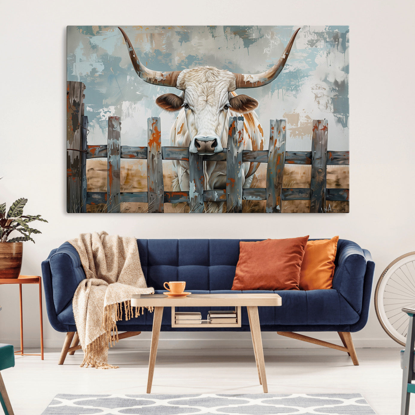 -Vintage Cow Wall Art Canvas Print for Farmhouse Wall Decor Theme, Cattle Wall Art Print