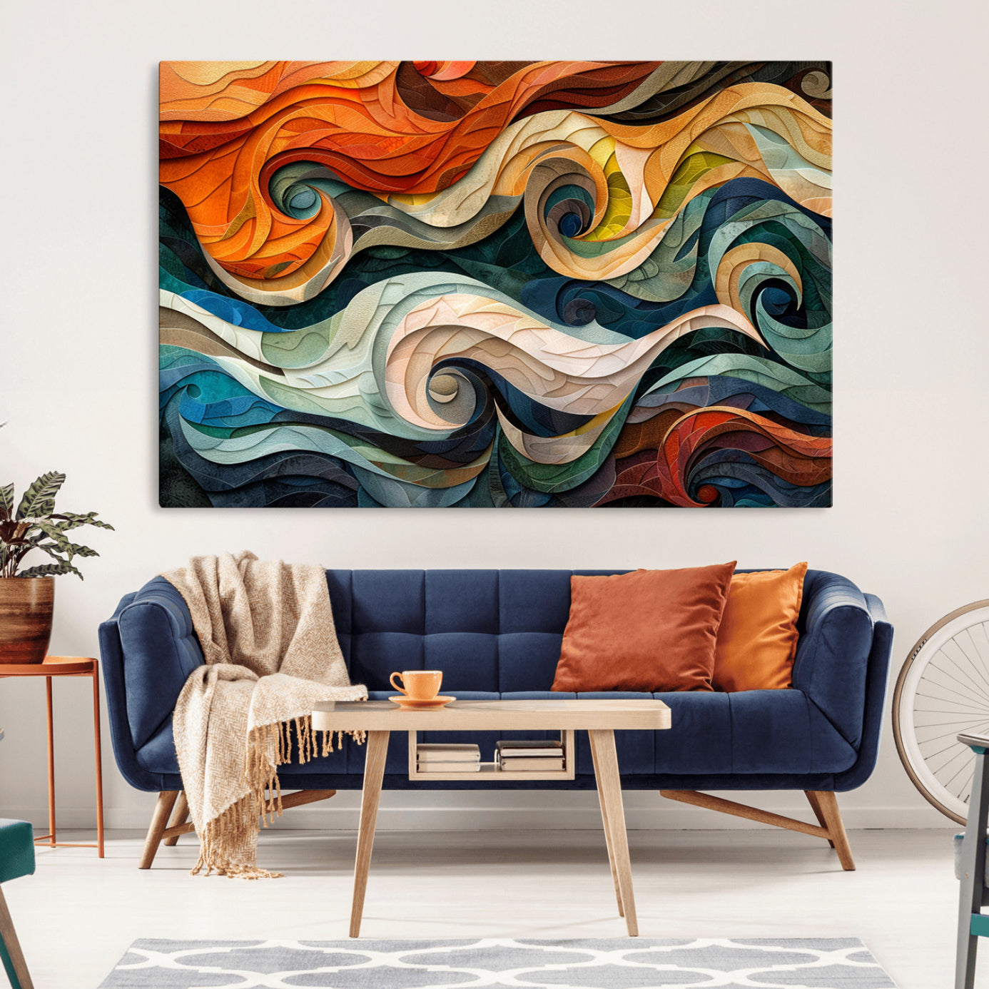 98463-MGV-CV-36X24-Abstract Wave Wall Art | Ready to Hang Framed Canvas Print | Vibrant Home Decor for Modern Spaces