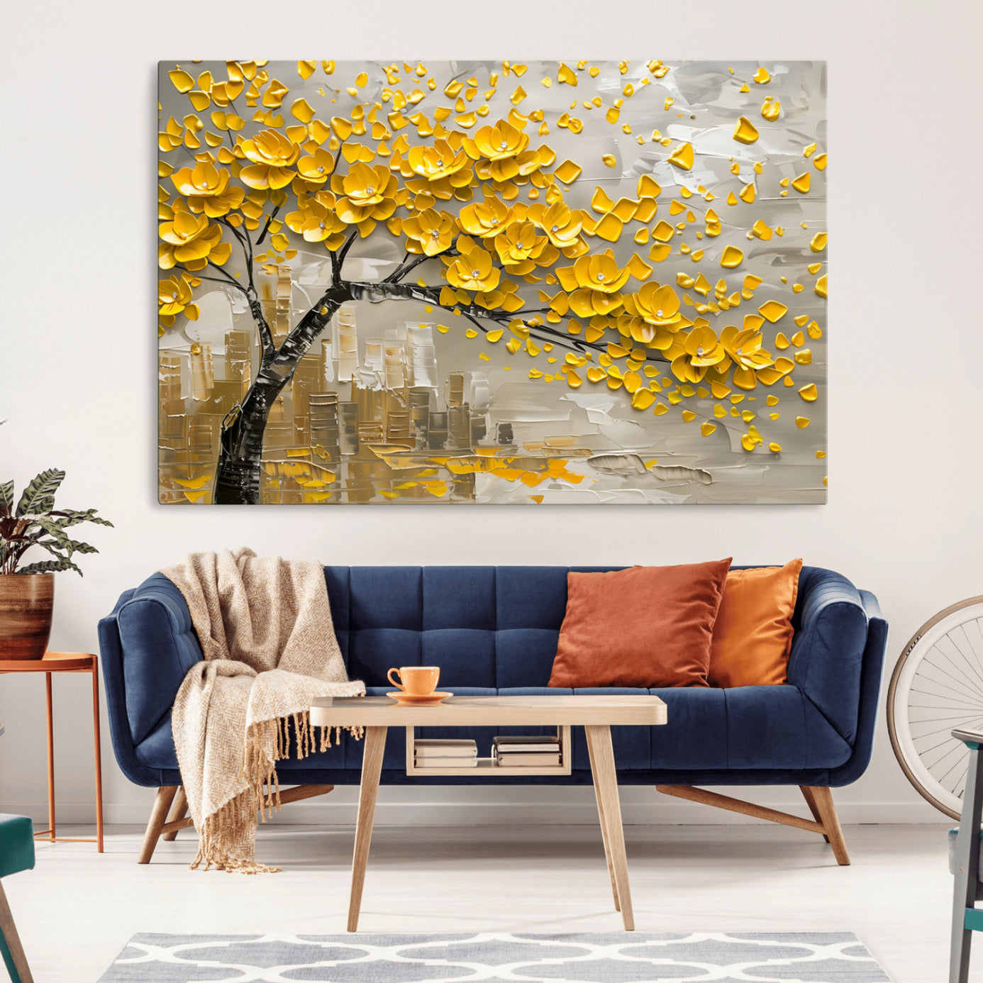 99675-MGV-CV-36X24-Yellow Blossom Tree Canvas Wall Art - Floral Abstract Modern Contemporary Artwork for Living Room or