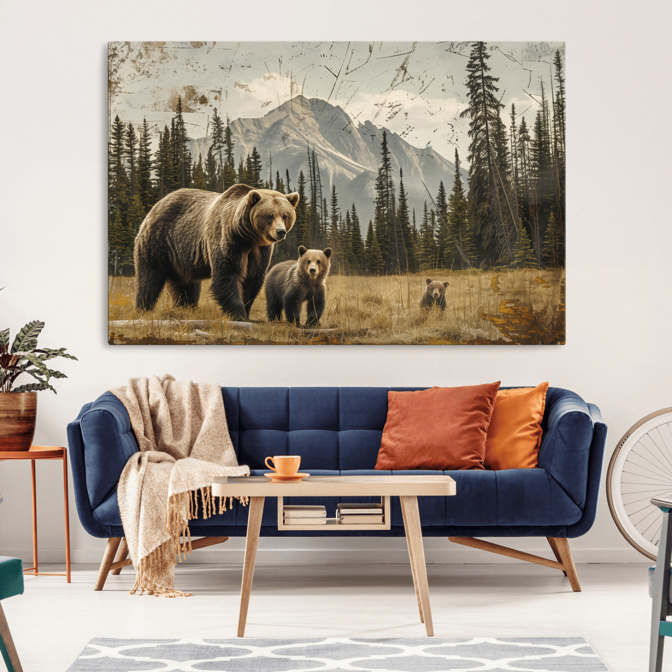 -Rustic Grizzly 399 Bear Family Wall Art Canvas Print