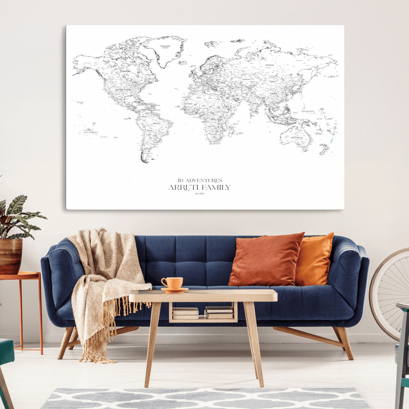 23223-MGV-CV-36X24-Push Pin World Map Canvas Print – Travel Tracker Wall Art for Couples, Perfect Anniversary Gift for Home or Office Decor