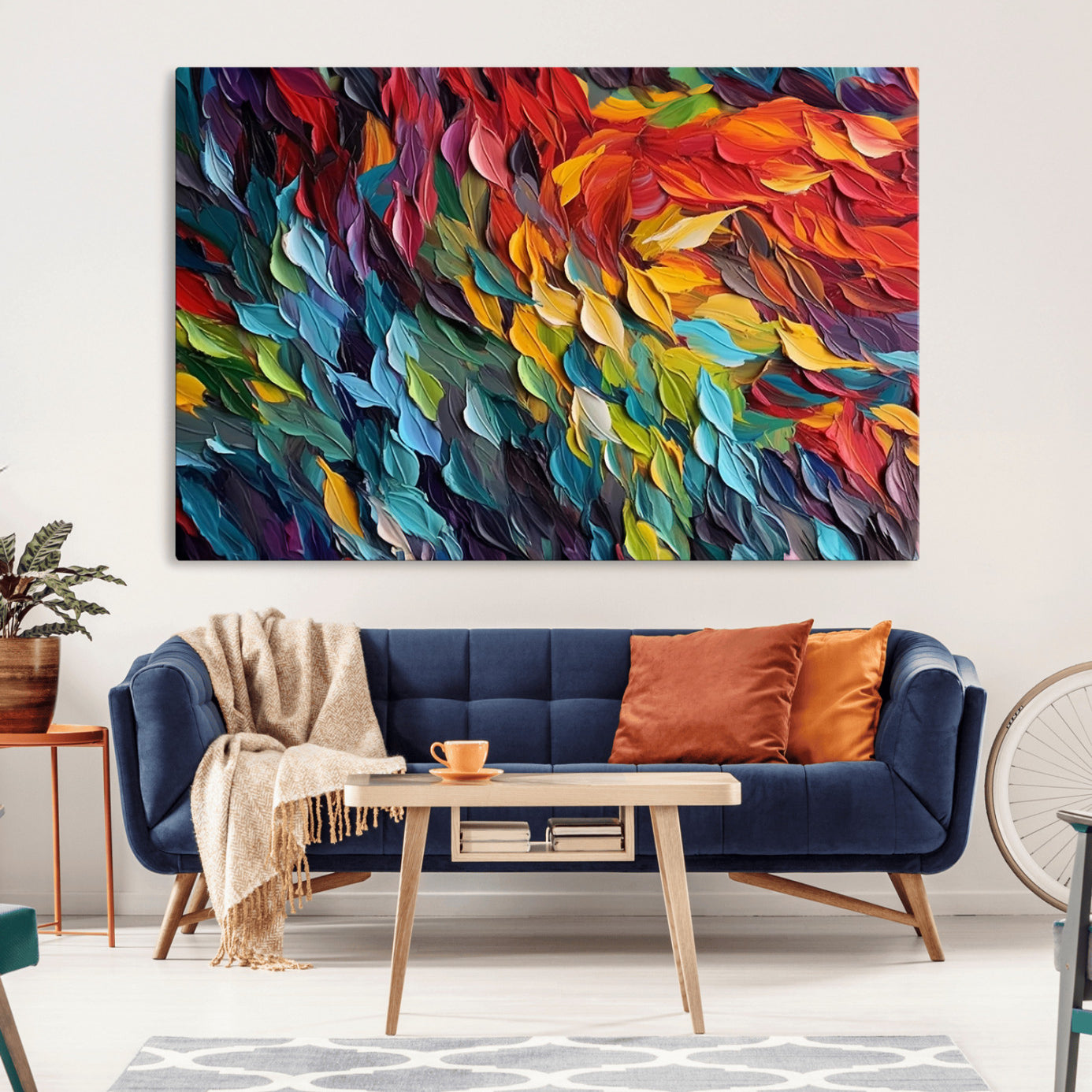 41557-MGV-CV-36X24-Vibrant Abstract Leaf Wall Art Canvas Print | Bold Colorful Canvas for Living Room or Office | Ready