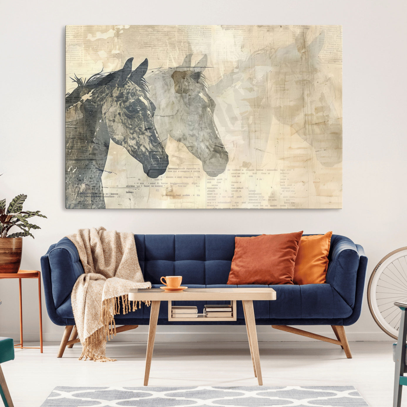 -Abstract Horse Canvas Print | Modern Farmhouse Wall Art | Ready to Hang Framed