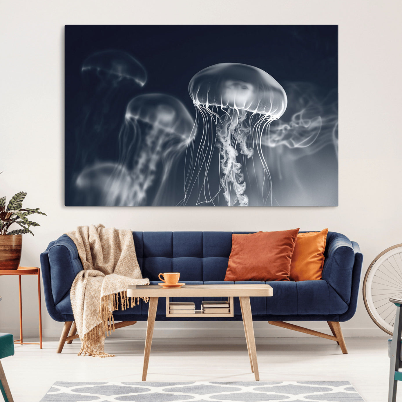 -Jellyfish Wall Art Canvas Print, Modern Abstract Jellyfish Wall Decor