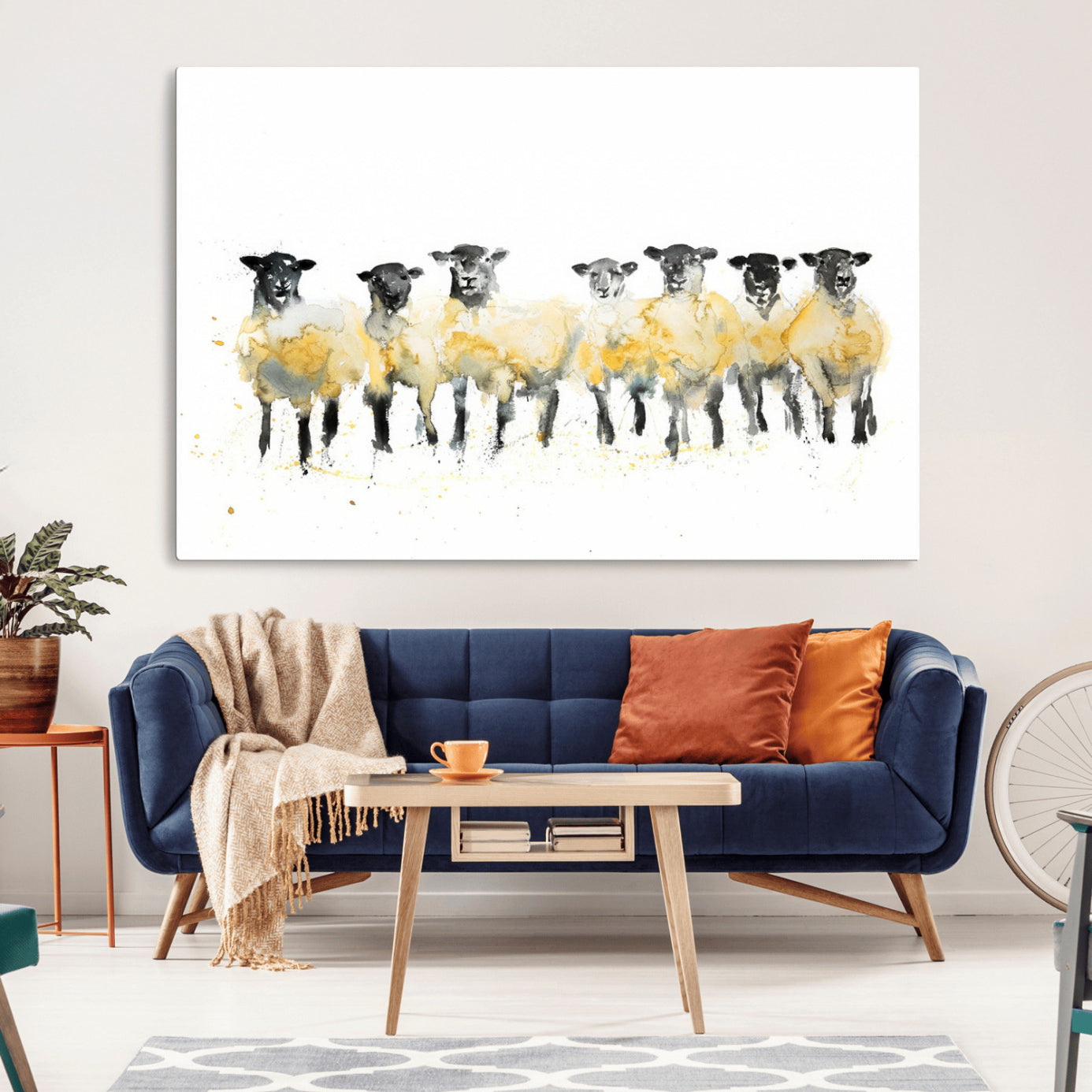 -Farmhouse Wall Art Sheep Print | Ready to Hang Framed Canvas | Rustic Barn Decor