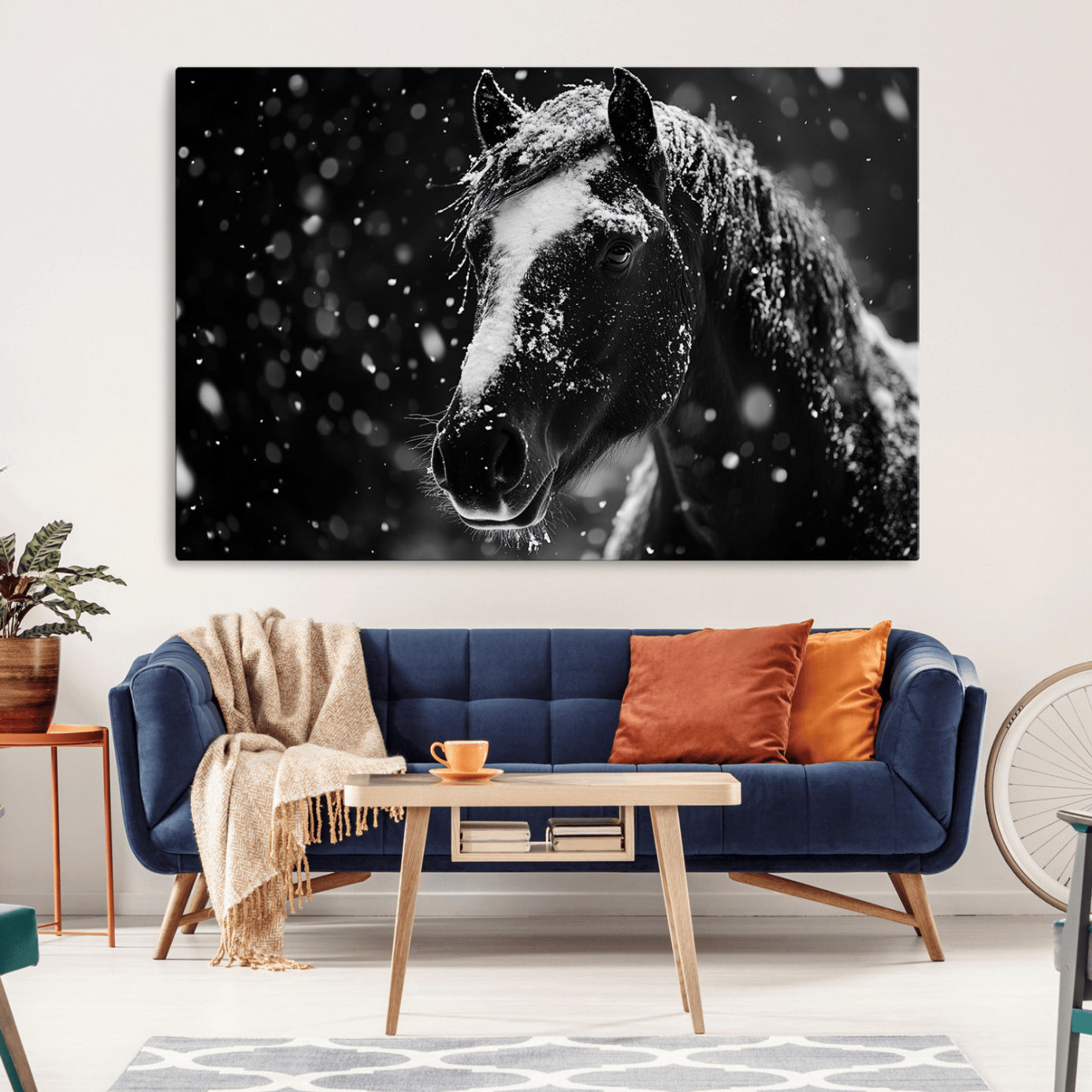 -Winter Horse Wall Art | Black and White Horse Print | Ready to Hang and Framed | Farmhouse Wall Art