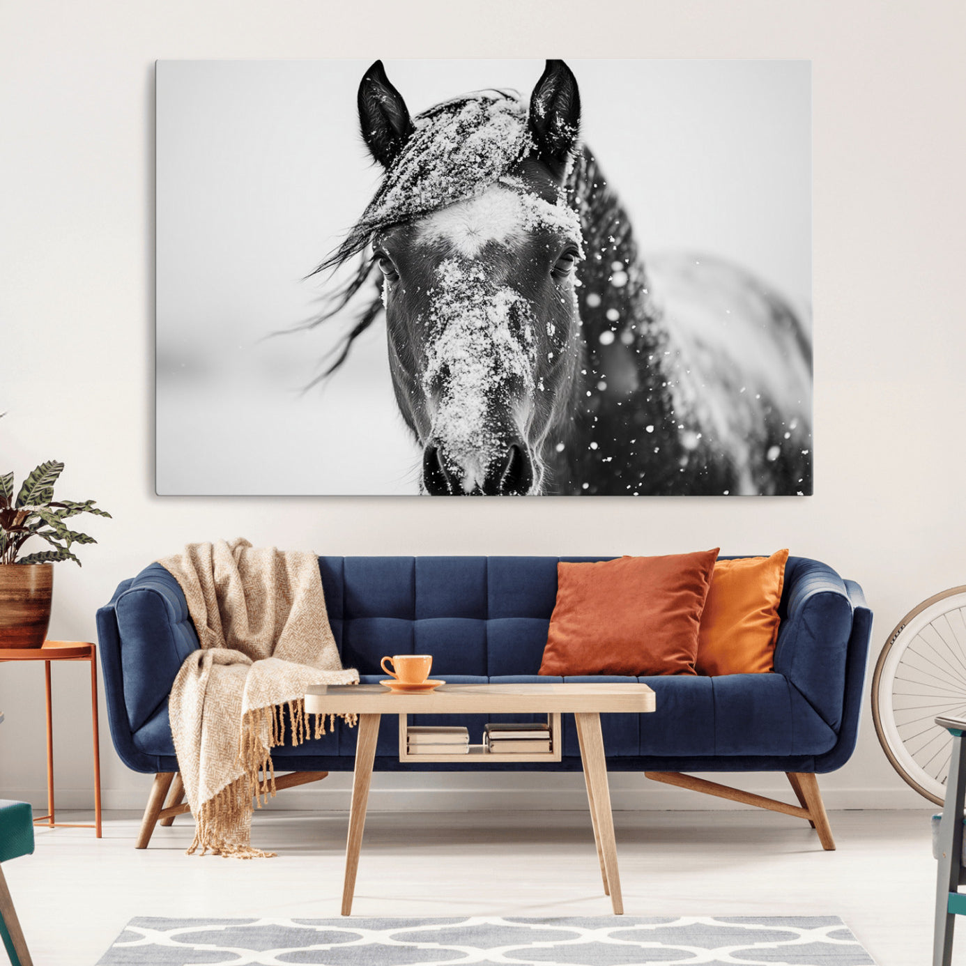 -Western Wall Art | Black and White Winter Horse Wall Art | Ready to Hang and Framed | Farmhouse and