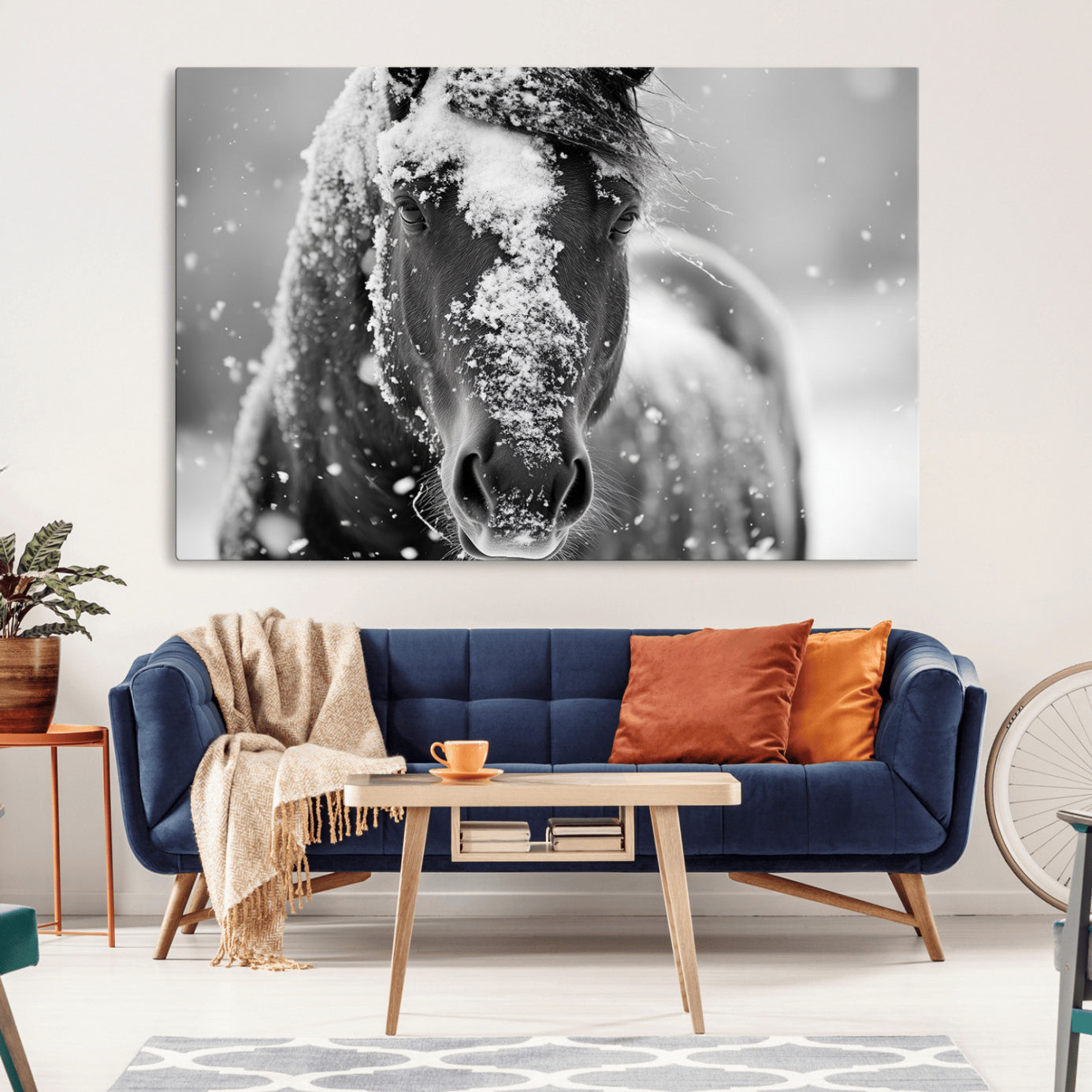-Black and White Horse Winter Wall Art | Ready to Hang and Framed | Farmhouse Wall Decor | Western