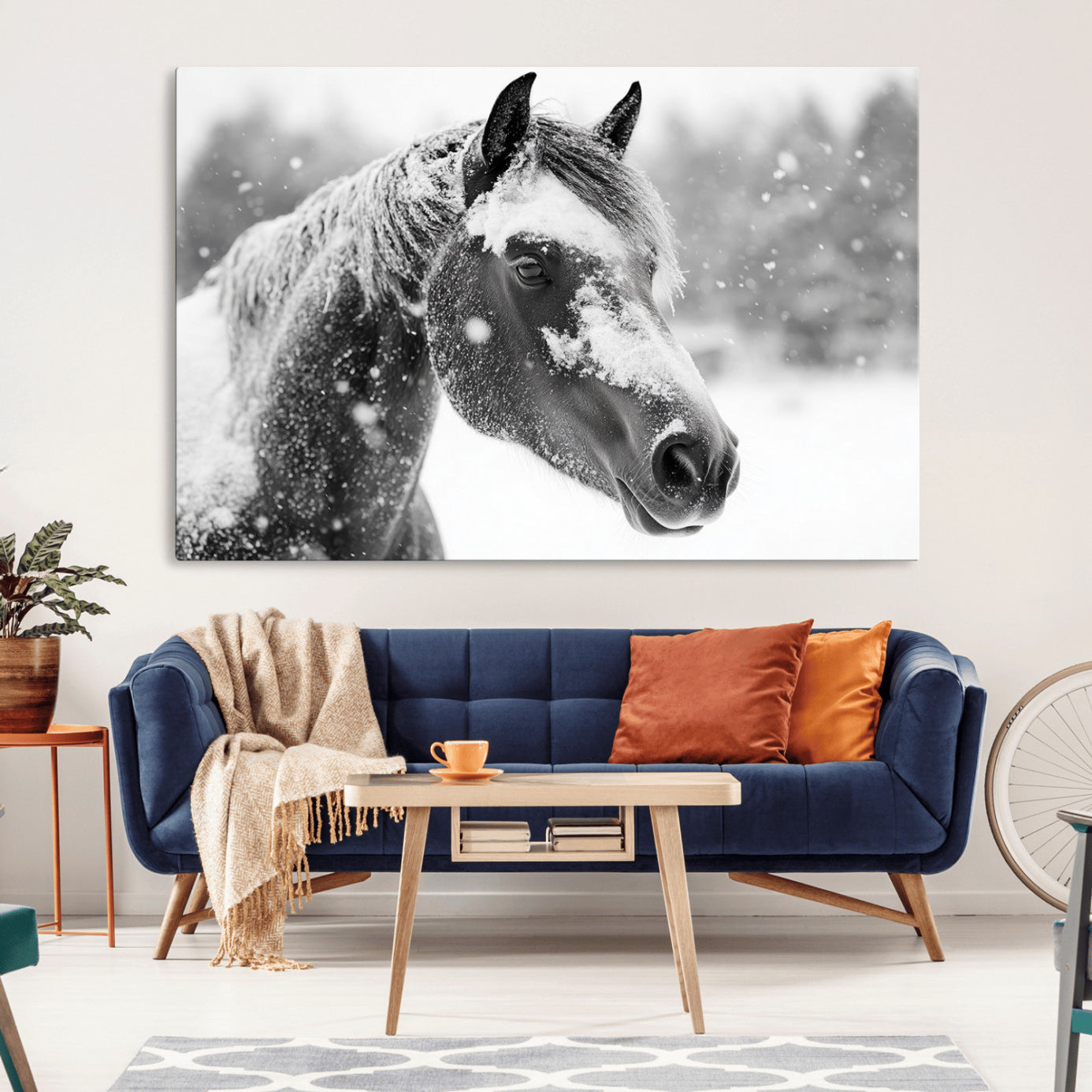 -Black Horse Winter Wall Art | Ready to Hang and Framed | Farmhouse and Western Wall Decor for Living