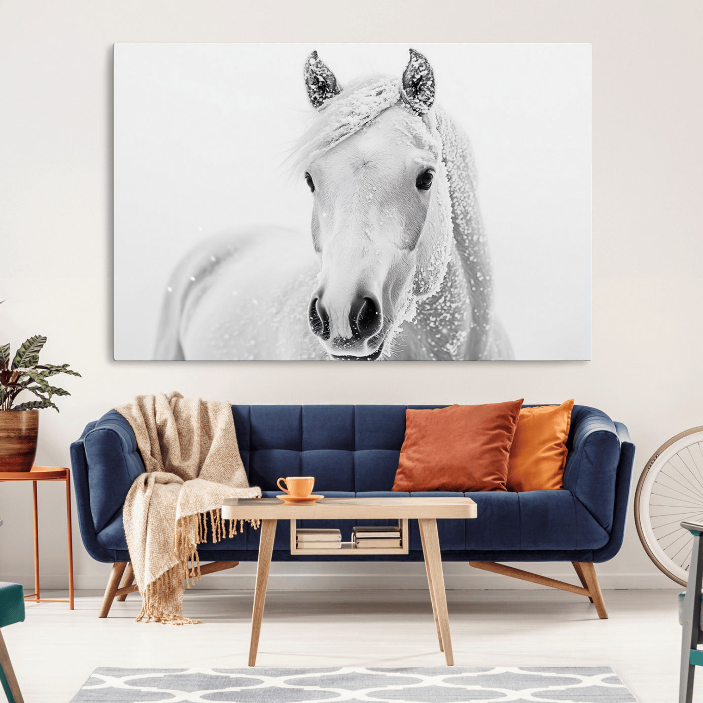 -Majestic White Horse Wall Art | Ready to Hang and Framed | Farmhouse Wall Decor for Living Room