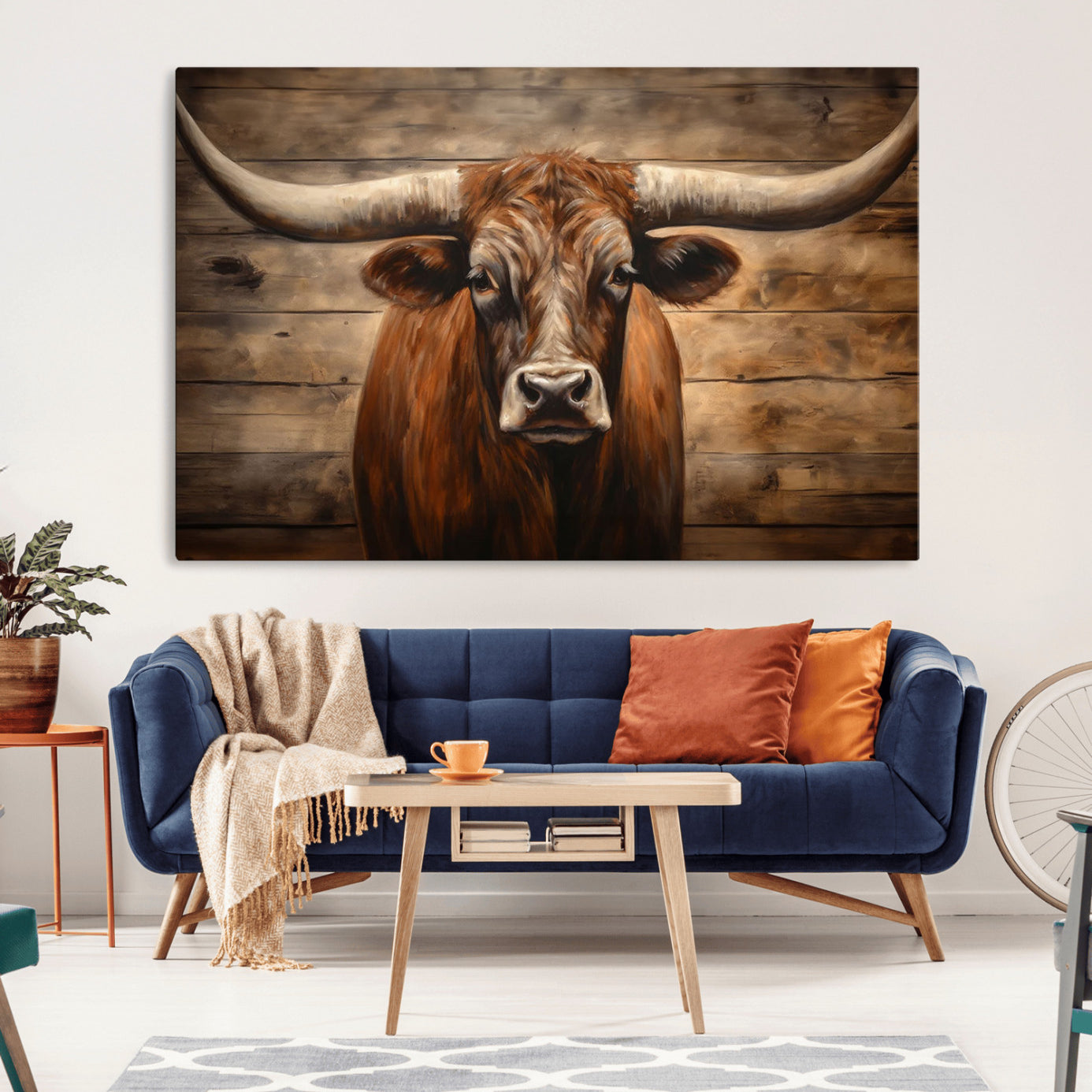 77556-MGV-CV-36X24-Longhorn Bull Wall Art | Canvas Print | Ready to Hang | Rustic Farmhouse Wall Decor | Western Barn