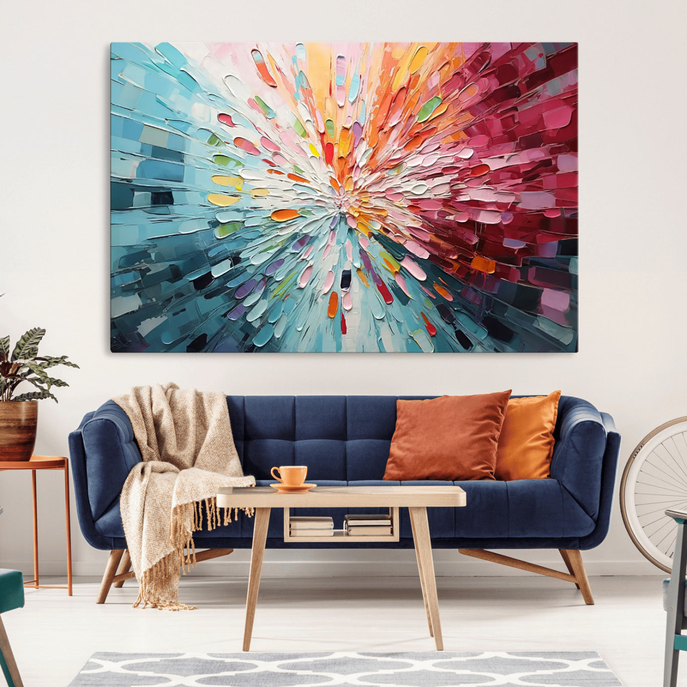 47065-MGV-CV-36X24-Radiant Bloom Abstract Floral Wall Art Canvas Print - Colorful Burst - Modern Living Room Decor -