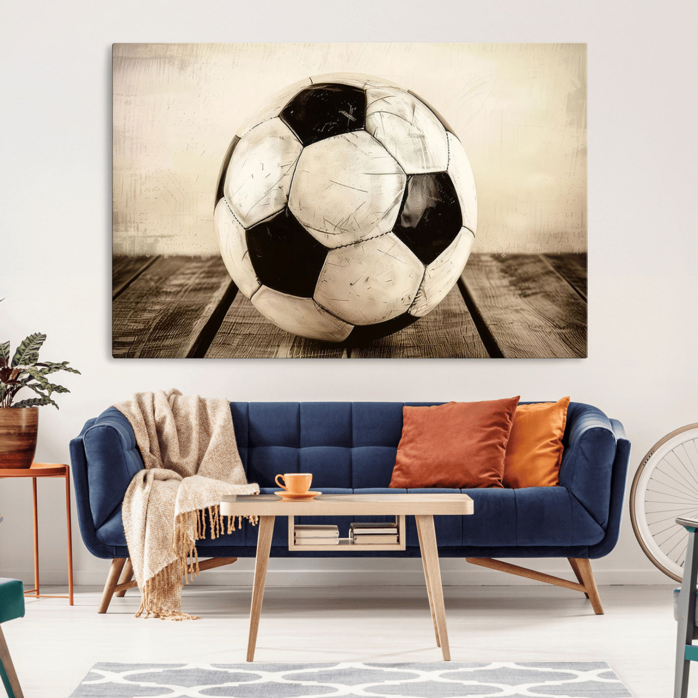 24319-MGV-CV-36X24-Vintage Soccer Ball Wall Decor Canvas Art – 3-Panel Soccer Wall Decor, Framed and Ready to Hang