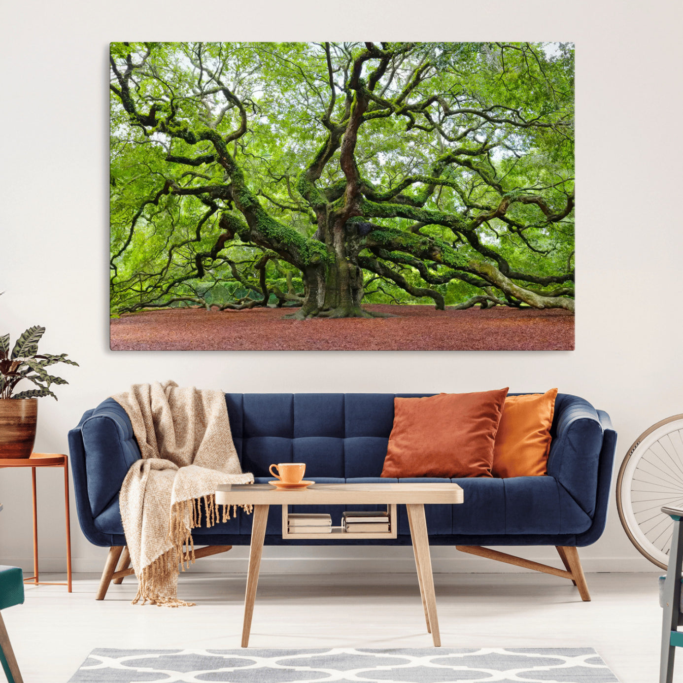 40313-MGV-CV-36X24-Framed Angel Oak Tree Wall Art - 3-Panel Canvas Prints, Large Green Nature Artwork, Ready to Hang