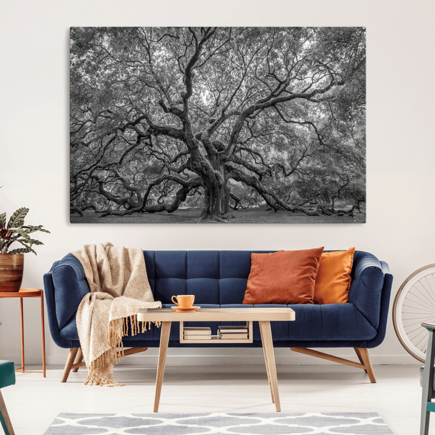 -Majestic Angel Oak Tree Black and White Canvas Print – Multi Panel Wall Art, Giclée Print, Ready to