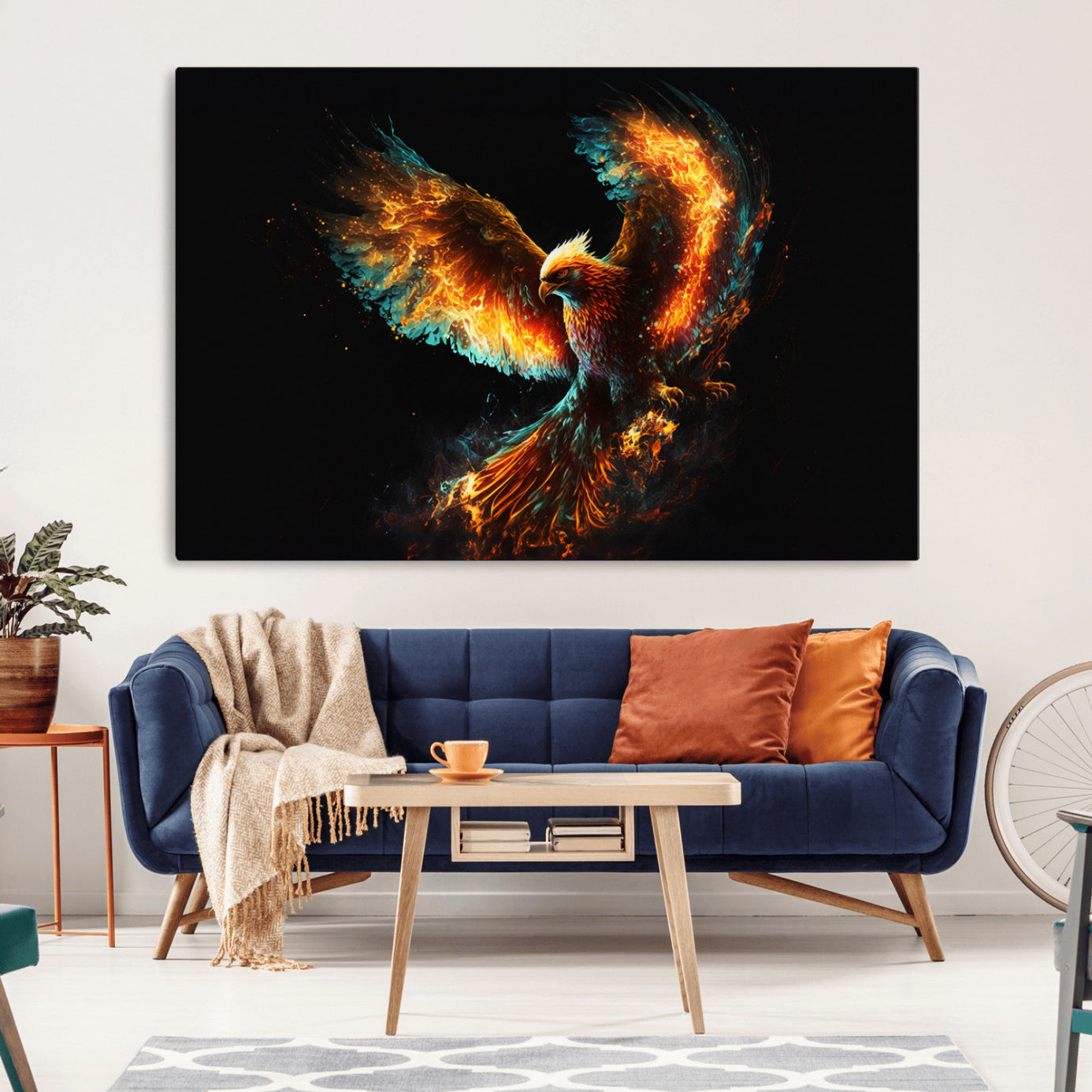 -Fiery Phoenix Canvas Print | Ready to Hang Wall Art | Bold Fantasy Decor for Living Room | Majestic