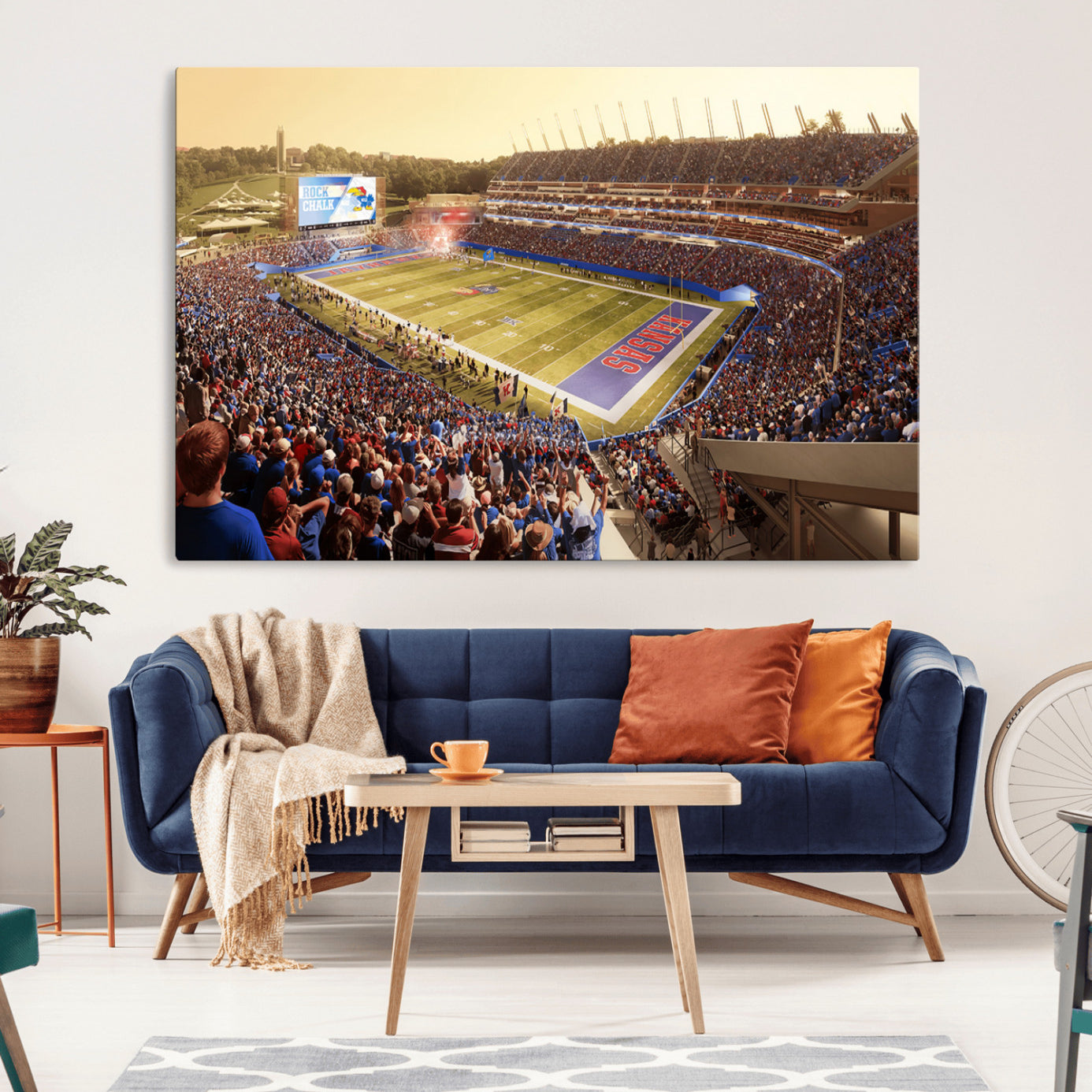 -University of Kansas Jayhawks Football Team Print - Lawrence Kansas Memorial Stadium Wall Art Canvas