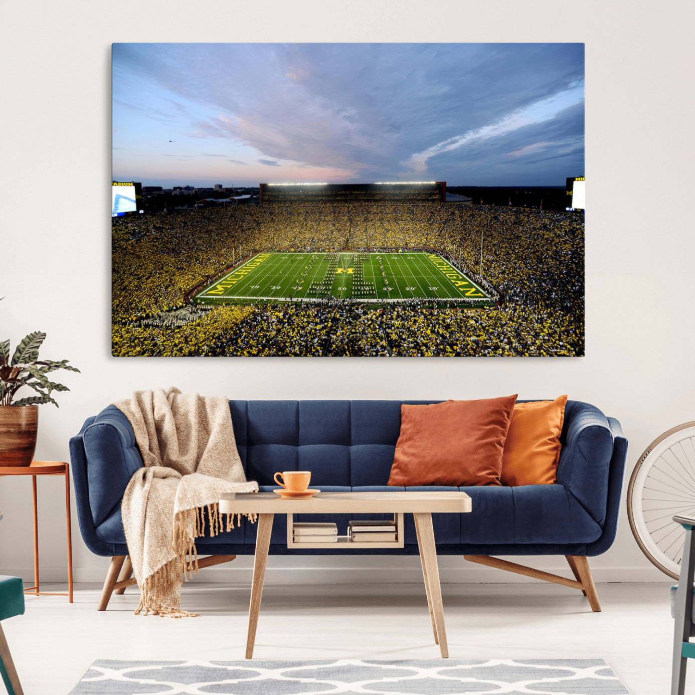 82641-MGV-CV-36X24-Michigan Stadium Wall Art Canvas Print – Framed Football Field Scene with Marching Band Artwork for Home, Office