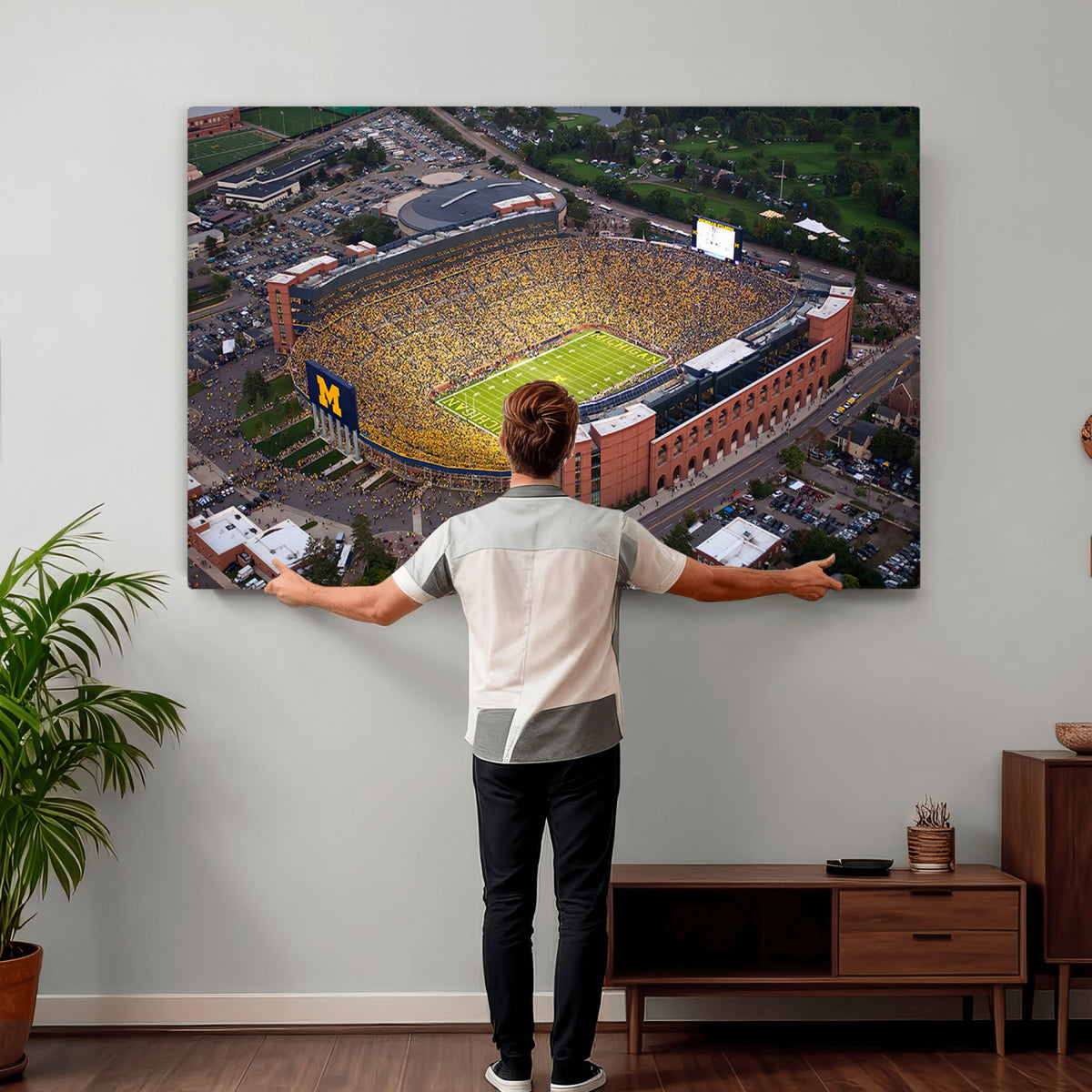 95248-PAN-FL-20X10 - University of Michigan Wolverines Football Team Print - Ann Arbor Michigan Stadium Wall Art Canvas