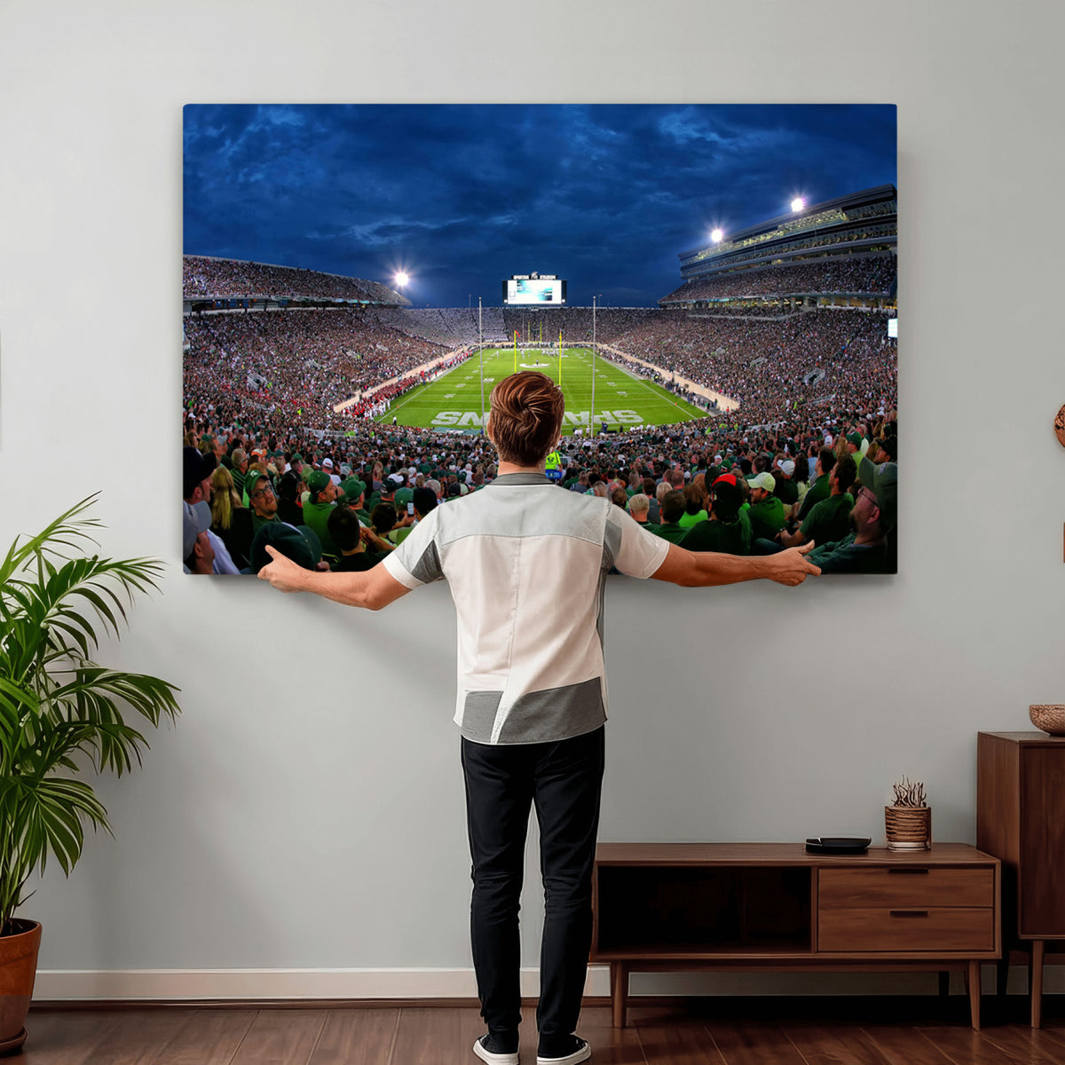 35248-PAN-FL-20X10 - Michigan State Spartans Football Team Print - East Lansing Spartan Stadium Wall Art Canvas Print