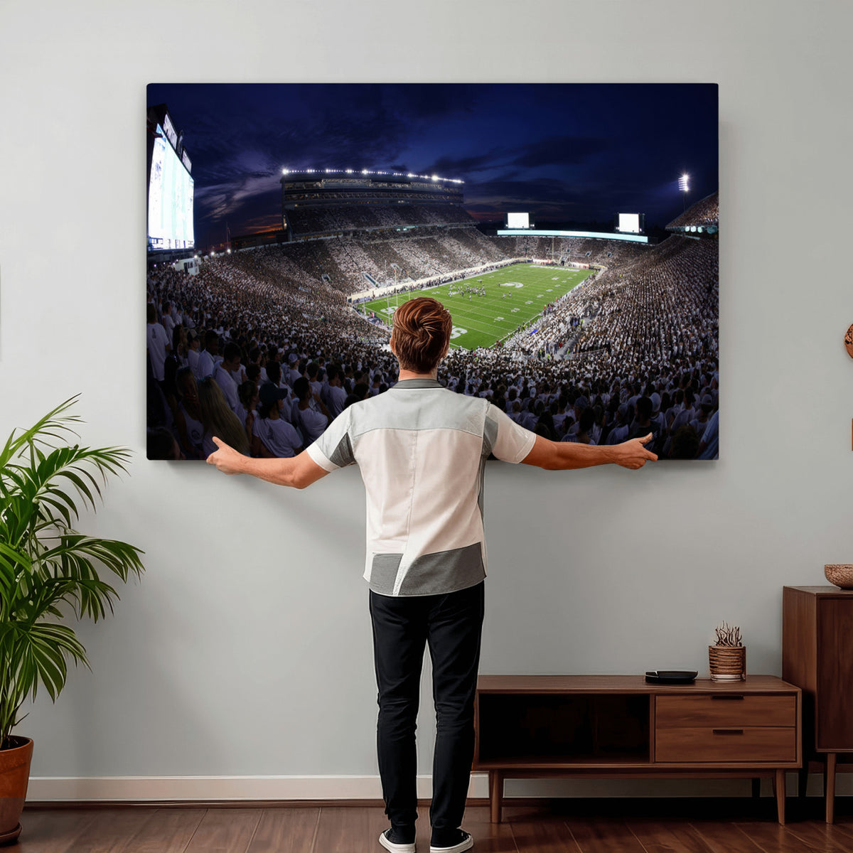 75193-PAN-FL-20X10 - Michigan State Spartans Canvas, Framed Football Team Print - East Lansing Spartan Stadium Wall Art