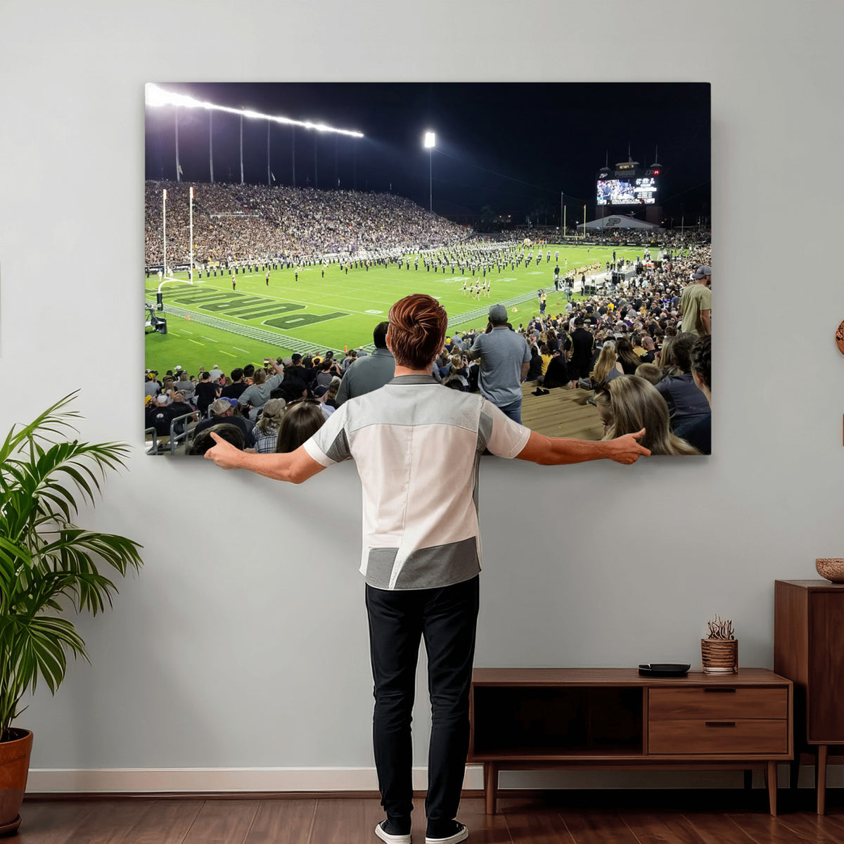 56796-PAN-FL-20X10 - Purdue University Boilermakers Football Team Print - West Lafayette Ross-Ade Stadium Wall Art Canvas