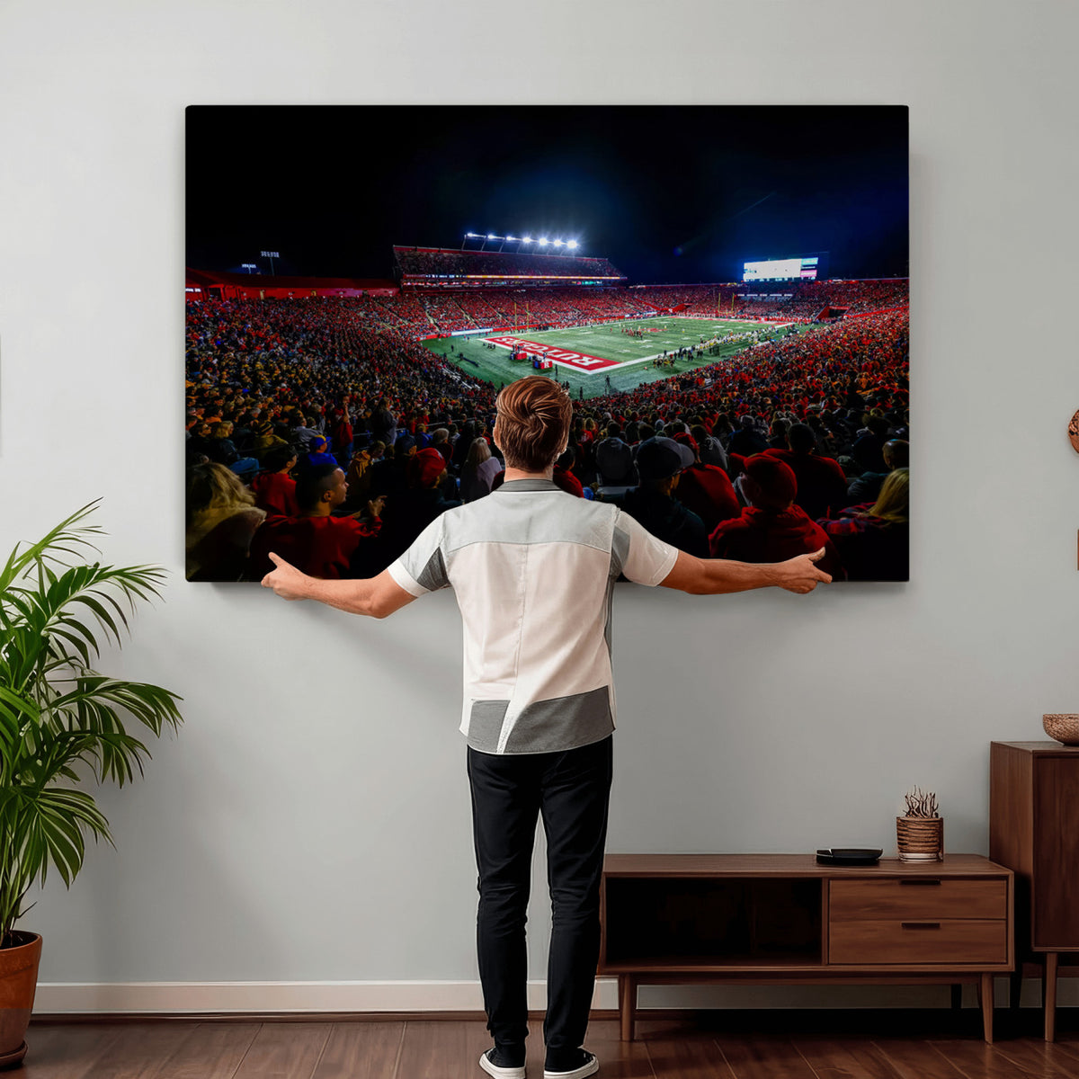 18115-PAN-FL-20X10 - Rutgers Scarlet Knights Football Team Print - SHI Stadium, Piscataway Wall Art Canvas Print